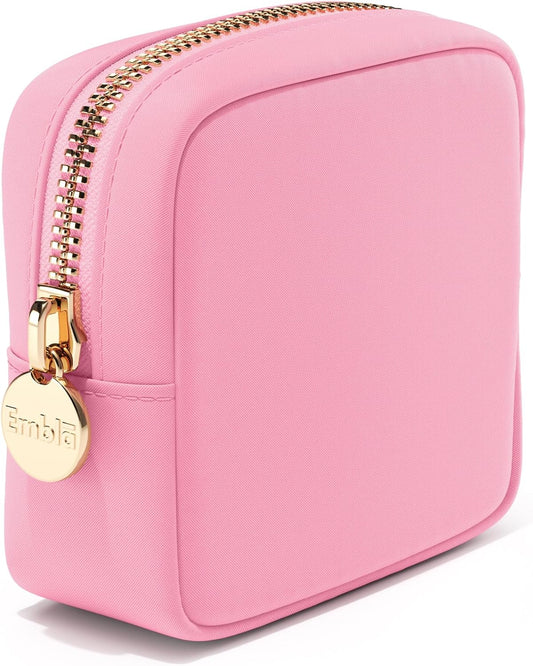 Embla Makeup Bag Travel Cosmetics Pouch and Toiletry Bag, Nylon Zipper Pouch Purse, Cute Make Up Organizer Storage Tote for Women Girls, Travel Skincare Case, Small Makeup Bags, Flamingo Pink