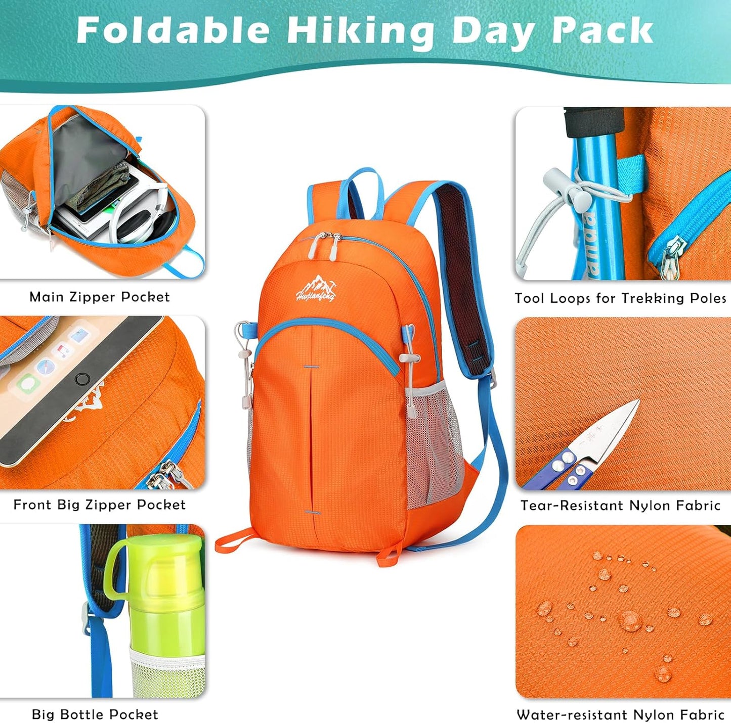20L Small Hiking Backpack, Lightweight Foldable Daypack Water-resistant Travel Camping Packable Backpack