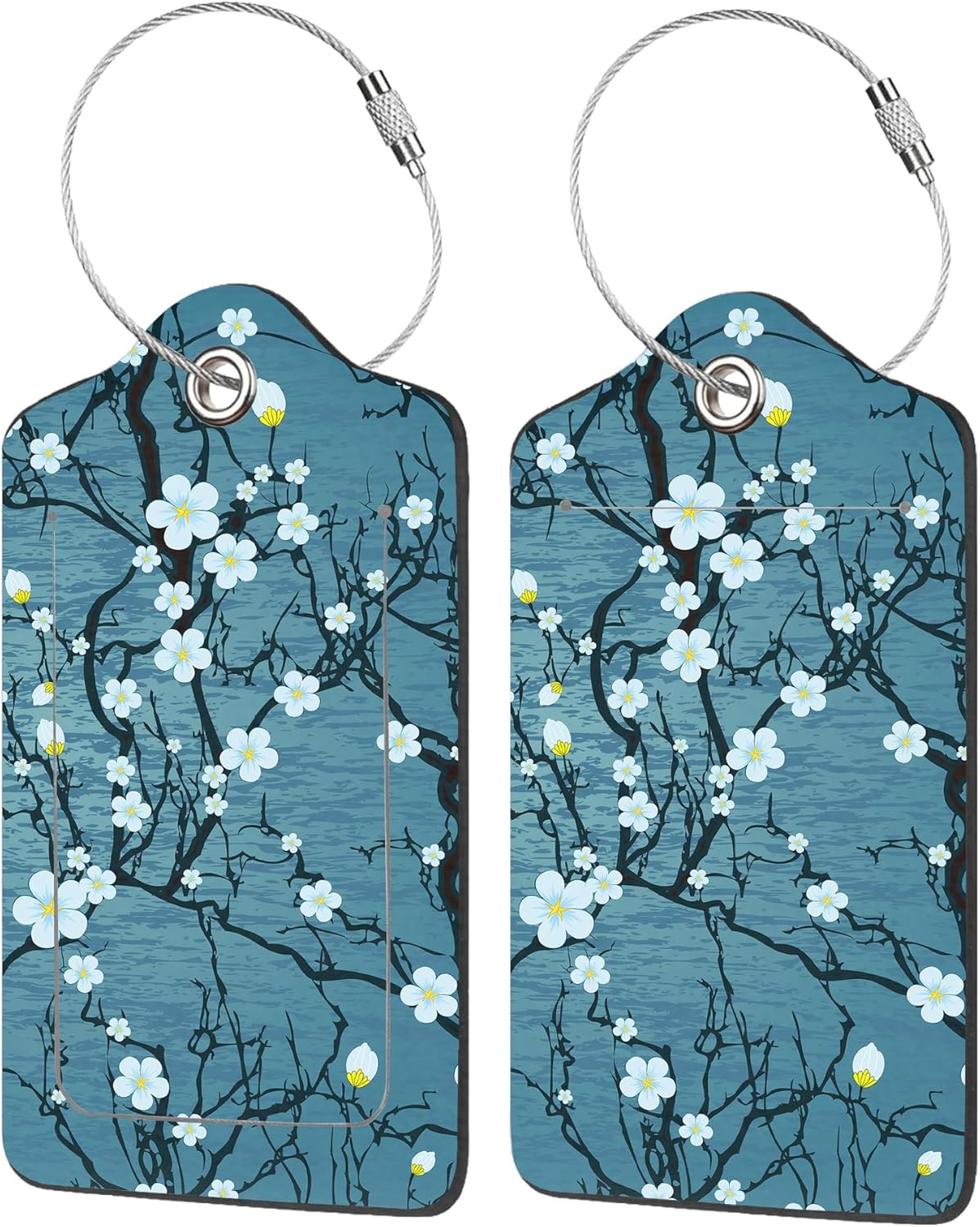 2 Pack Luggage Tag for Suitcase,Japanese Cherry Blossom PU Leather Suitcase Tags Identifiers with Privacy Name Address Labels and Durable Steel Loop for Women Men Travel
