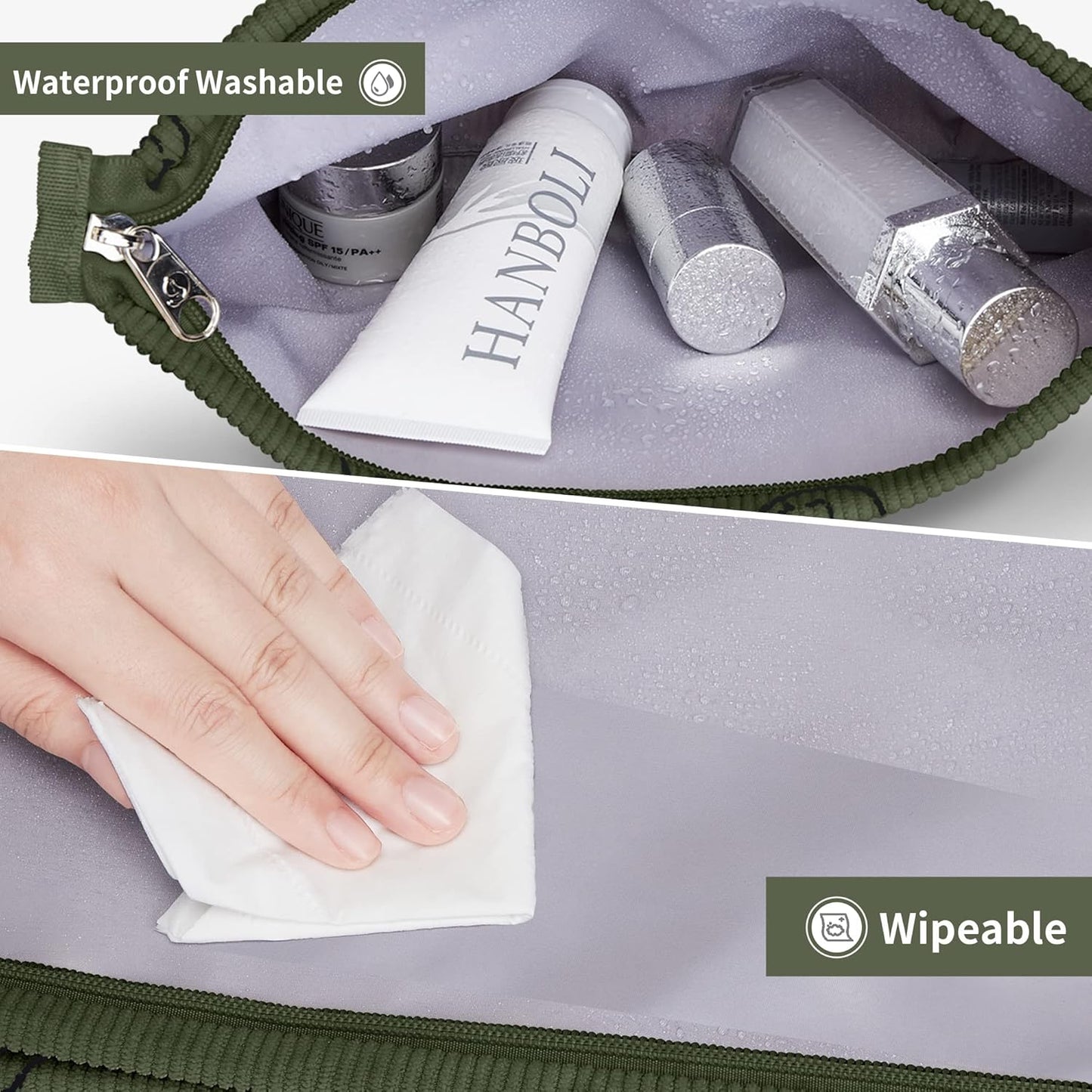WLLWOO Makeup Bag-2pcs Smile Face Corduroy Cosmetic Bag Zipper Interior Waterproof Pencil Case Coin Purse Travel Toiletry Small Makeup Pouch For Women