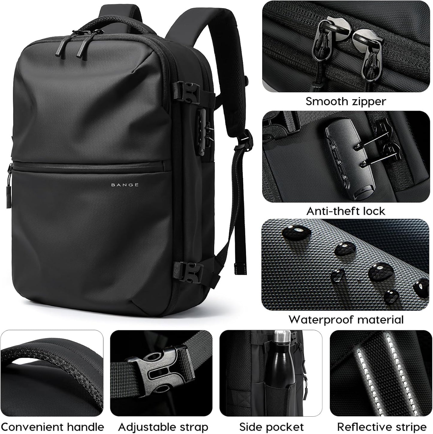 BANGE Travel Backpack with TSA lock version can hold 15.6 inch Laptop suitable Daily Commute and Overnight Flight Approved Anti-theft Bag