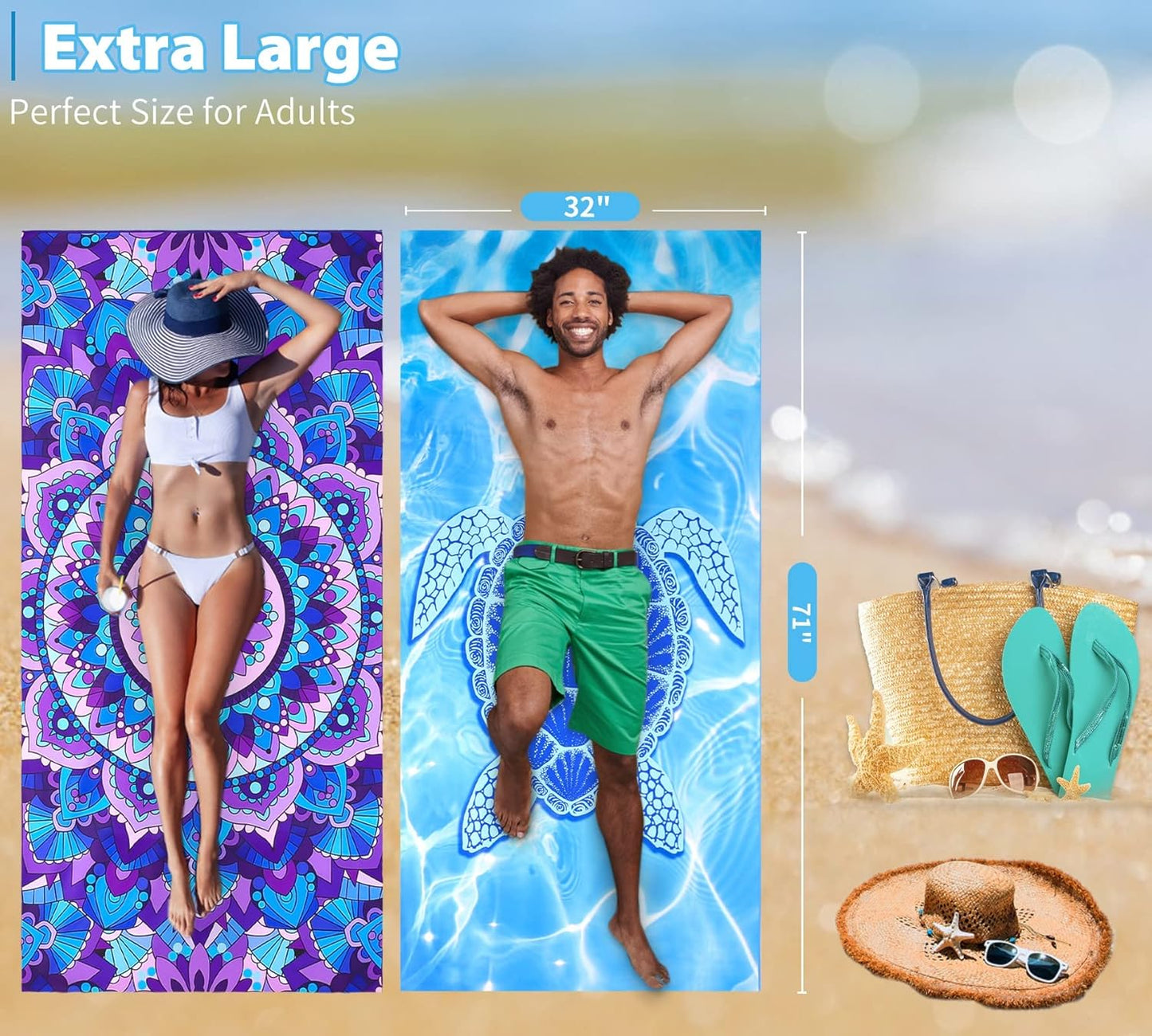 6 Pack Microfiber Thin Lightweight Beach Towel Oversized 71x32 Extra Large Sand Free Towels for