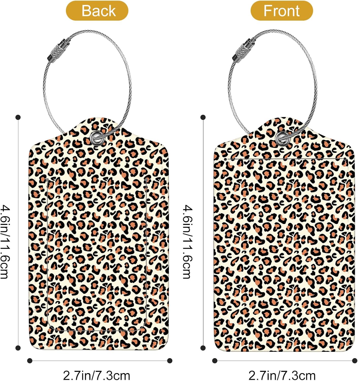 2Pack Luggage Tags for Suitcases, Cute Unique Pu Leather Cruise Luggage Tag with Privacy Cover ID Label Address Card and Metal Ring Suitable for Women Men Kids Travel Bag Leopard Print