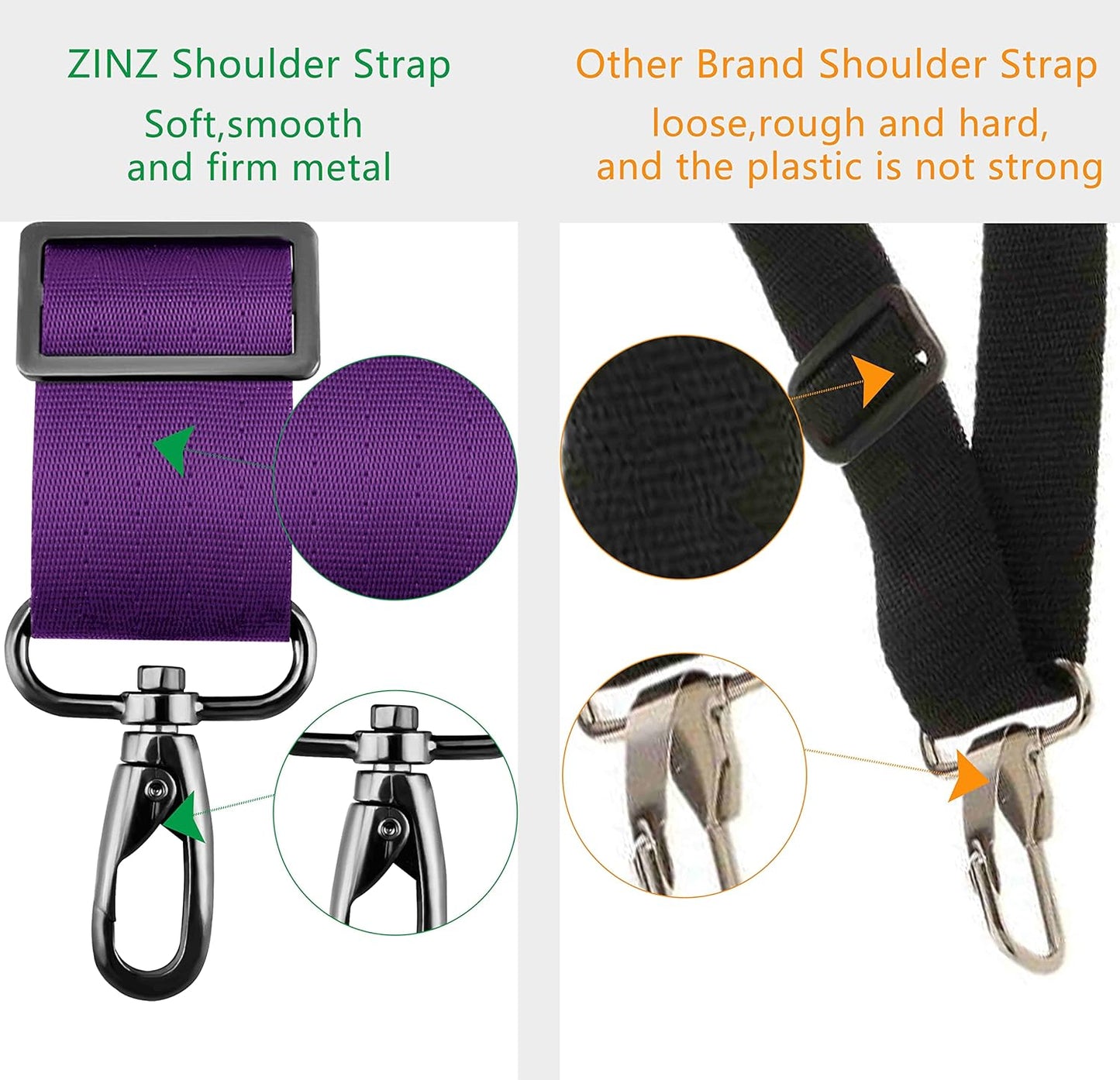ZINZ 79 inch Shoulder Strap, Extra-thick Fixed Cushion Pad and Dual Clasps Universal Replacement