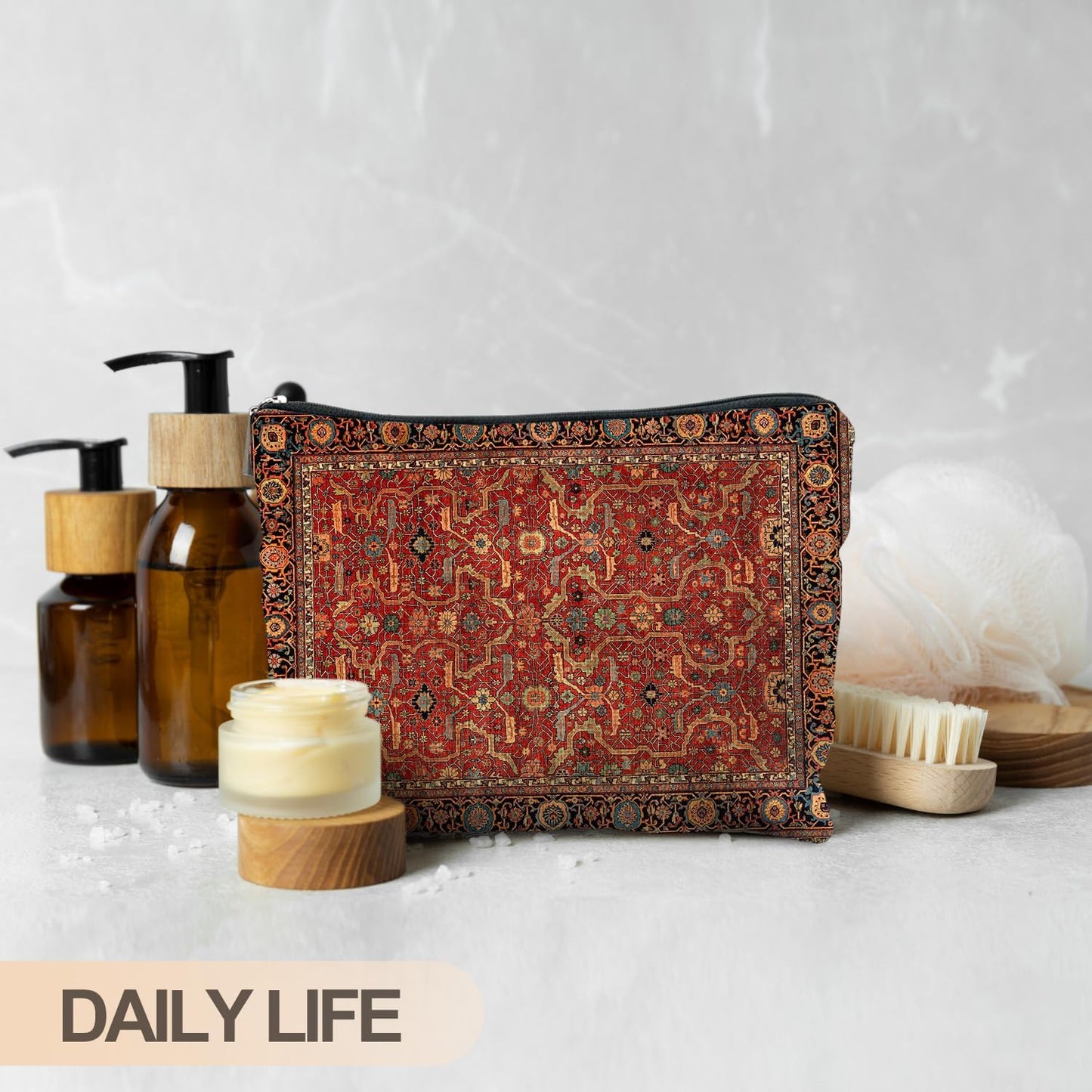 Vintage Boho Tribal Makeup Bag, Traditional Red Rug Style Makeup Bag, Vintage Retro Ethnic Pattern Cosmetic Bag Gifts for Women Friends
