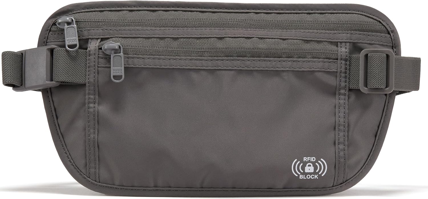 Pander RFID Blocking Travel Money Belt – Hidden Waist Pouch for Passport, Cash, Cards, Slim Belt