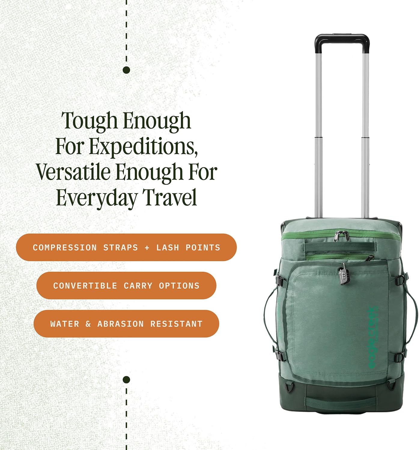 Eagle Creek Cargo Hauler XT Wheeled Duffel - Wheeled Backpack Duffel - Deployable Backpack Straps - Lockable U-Lid & Easy Access Compartment - Duck Green