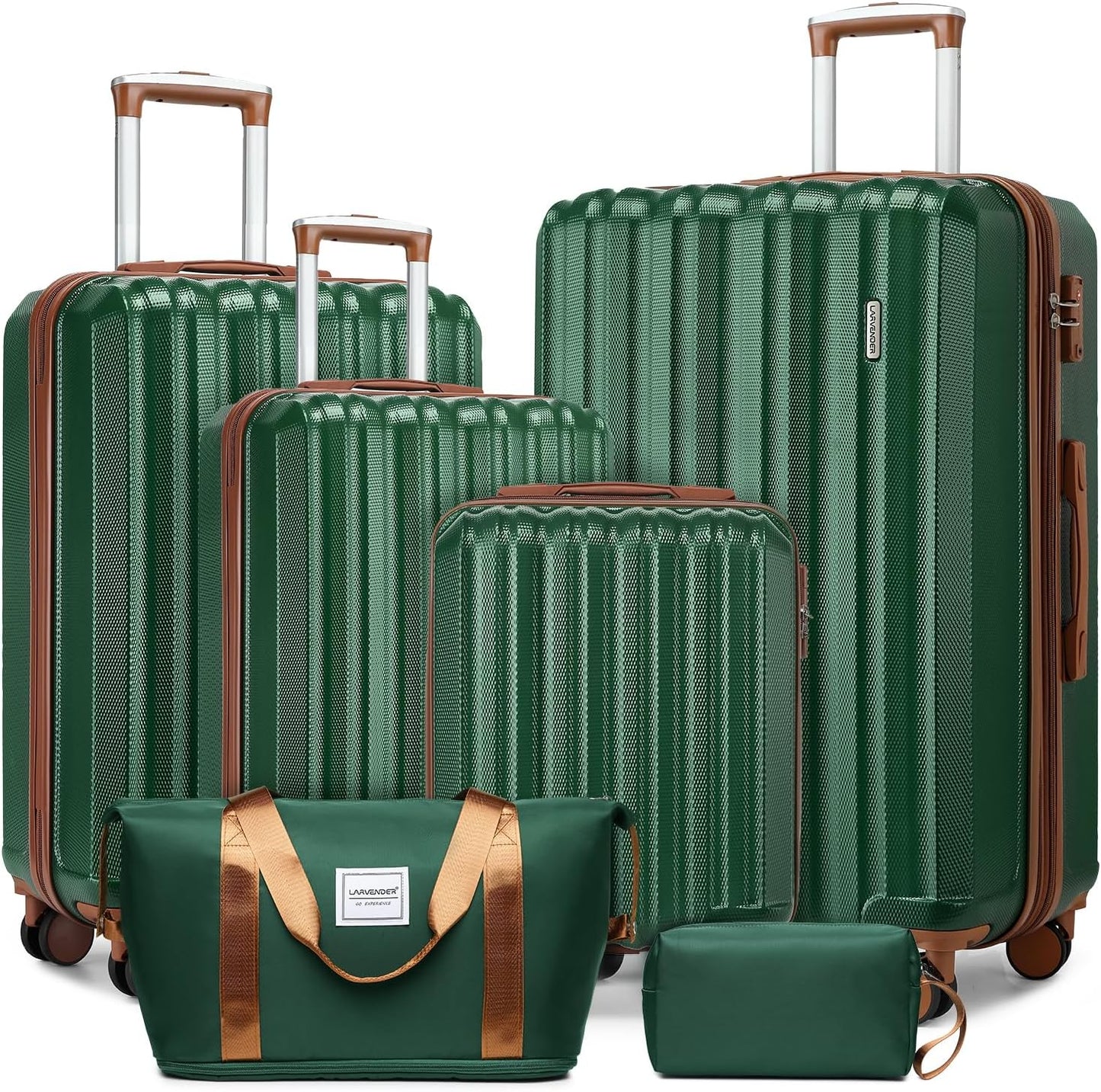 LARVENDER Luggage Set 6 Piece Large Suitcases with Wheels, Suitcase Set ABS Hard Shell Luggage Sets with Spinner Wheels, Carry On Luggage TSA Lock Travel Luggage for Men Women(Dark Green)