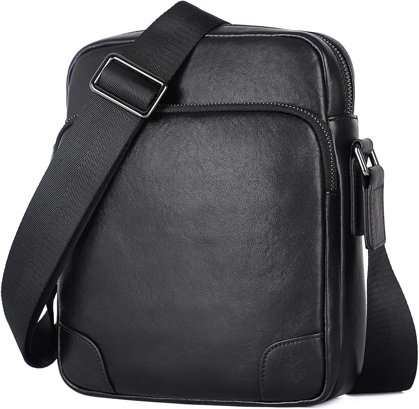 Augus Leather Messenger Crossbody Shoulder Bag for Men Work Business Casual Adjustable Straps (black-1)