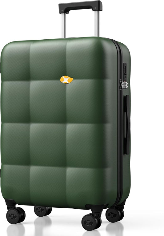 MGB 24 Inch Luggage Suitcases With Spinner Wheels Lightweight PC Hard Shell Rolling Suitcase with Travel Lock for Travel Woman Men, Checked-Medium 24-Inch, Dark Green
