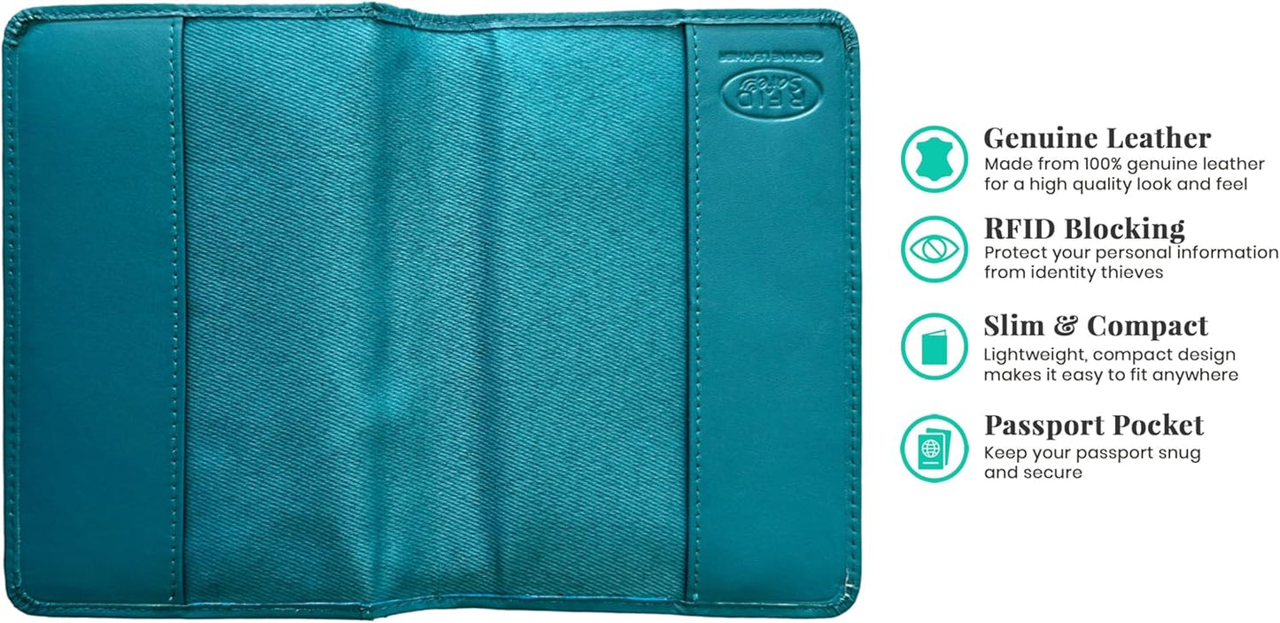 Teal Basic Genuine Leather RFID Passport Cover