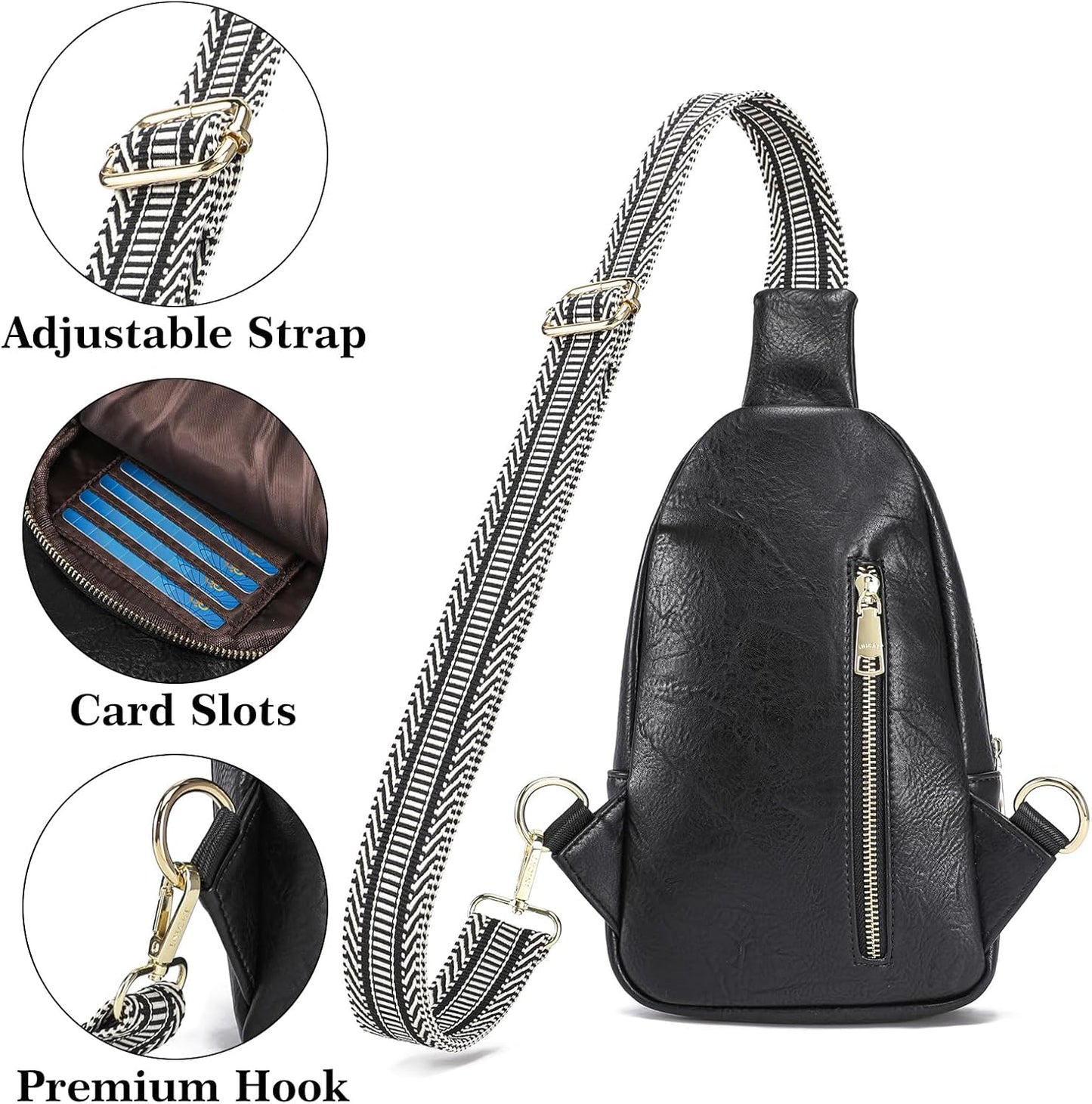 INICAT Crossbody Sling Bags Travel Cross Body Purses Faux Leather Fanny Packs Chest Bag for Women