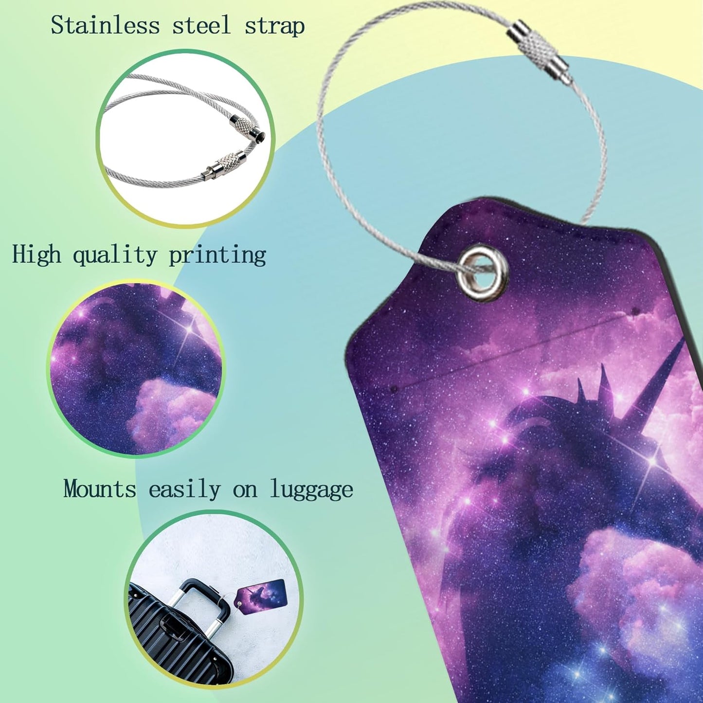 Luggage Tags for Suitcase,2 Pack Unicorn Luggage Tag Galaxy Nebula Stars Leather Privacy Cover ID Label with Stainless Steel Loop for Women Men Kids Girls Travel