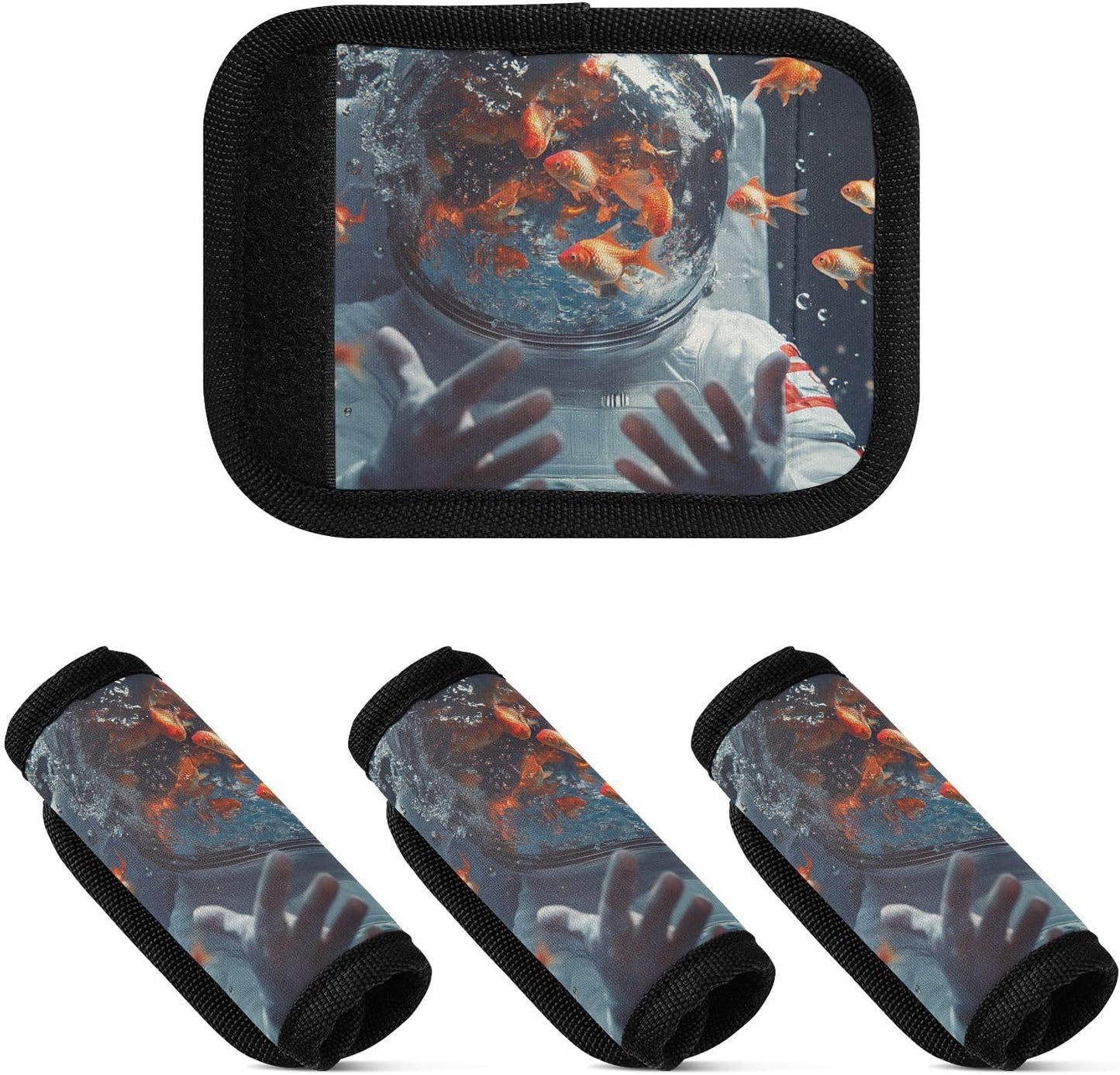 Astronaut Goldfishes Black 2 Pack Luggage Handle Wraps Covers for Suitcase Identifiers Bag Tags Travel Accessories
