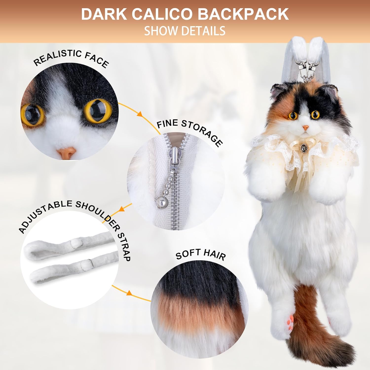 Chongker Stuffed Realistic Cat Plush Backpack - Cute and Soft Stuffed Animal Backpack with