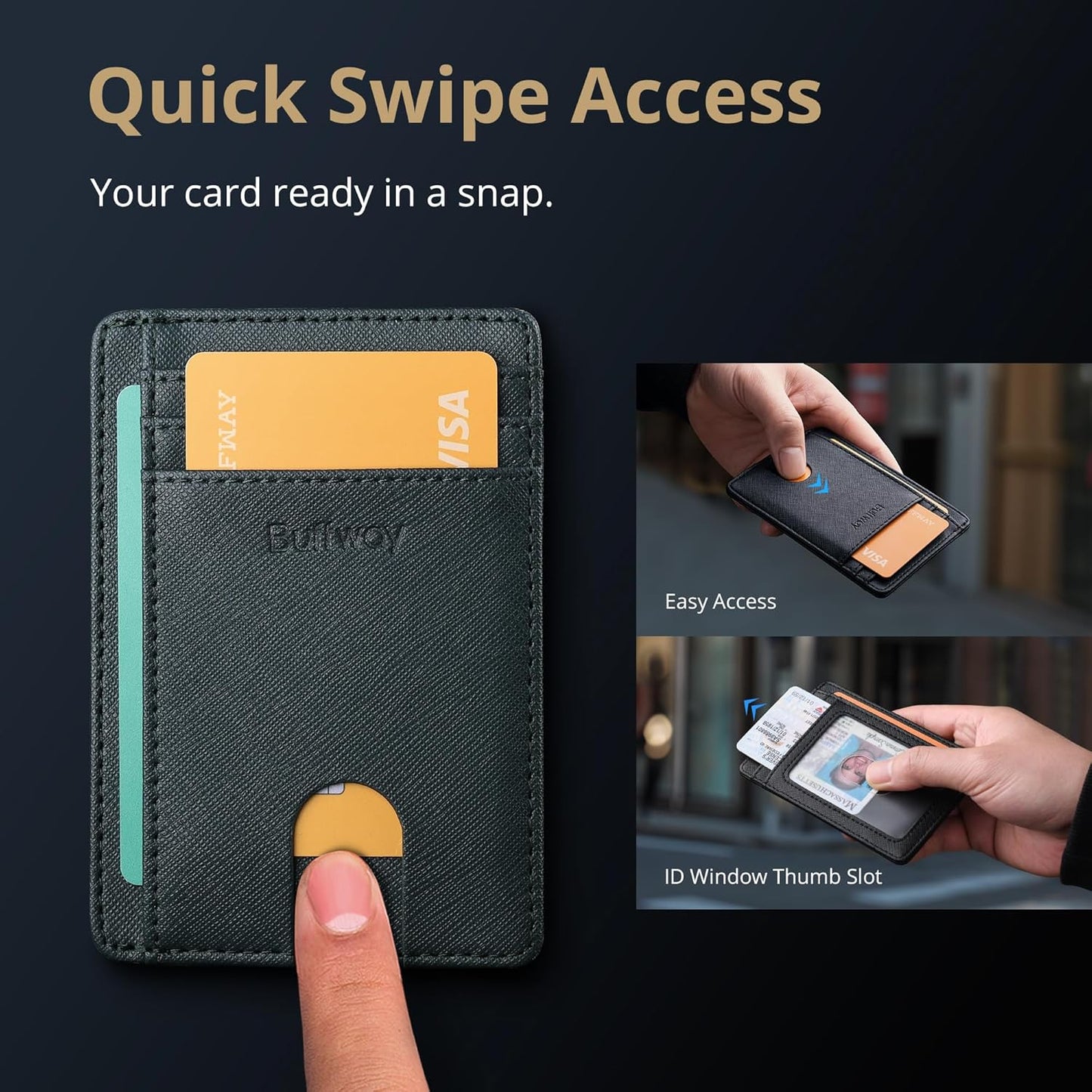 Buffway Slim Minimalist Front Pocket RFID Blocking Leather Wallets for Men and Women - Cross