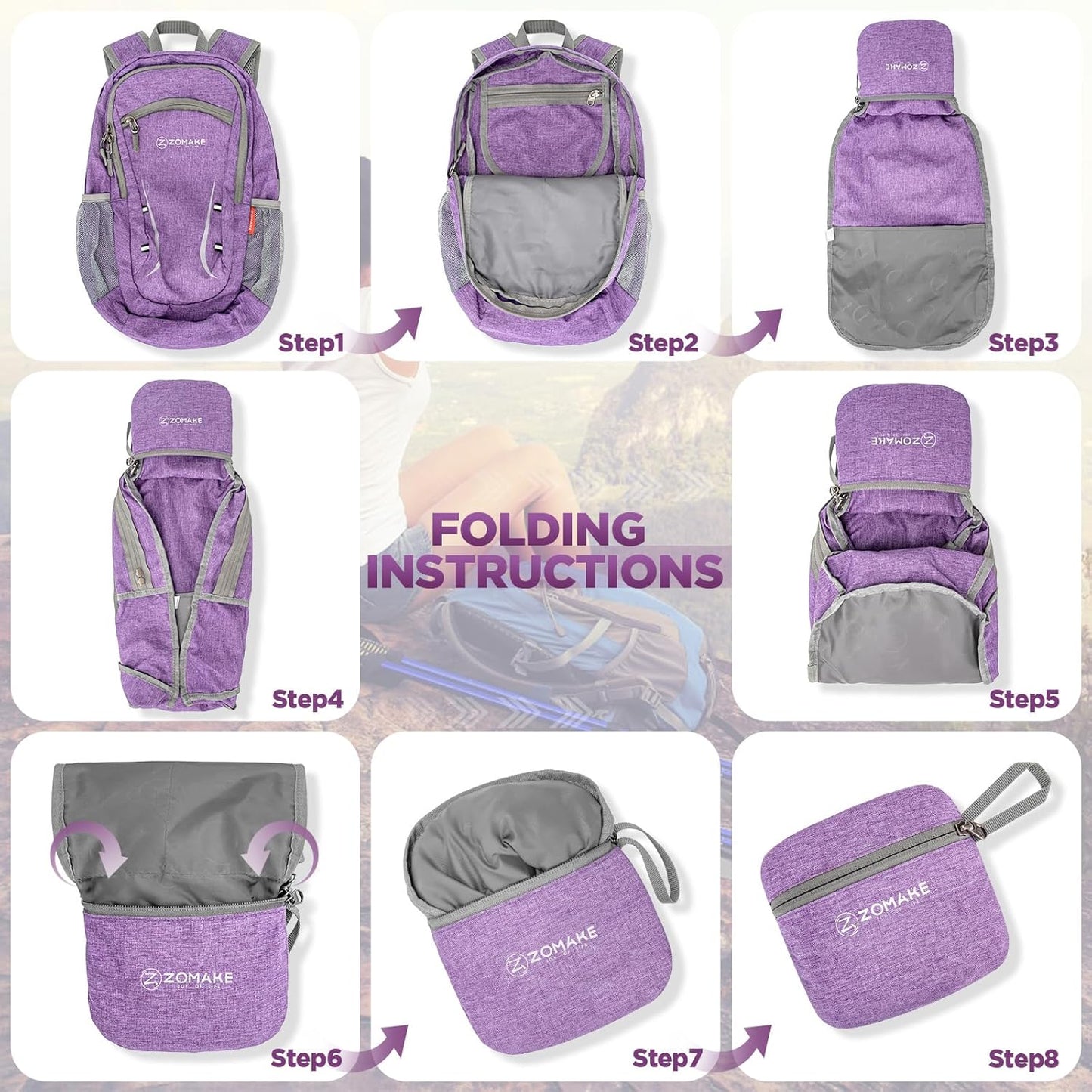 ZOMAKE Ultra Lightweight Packable Backpack 20L,Small Foldable Backpacks Hiking Water Resistant