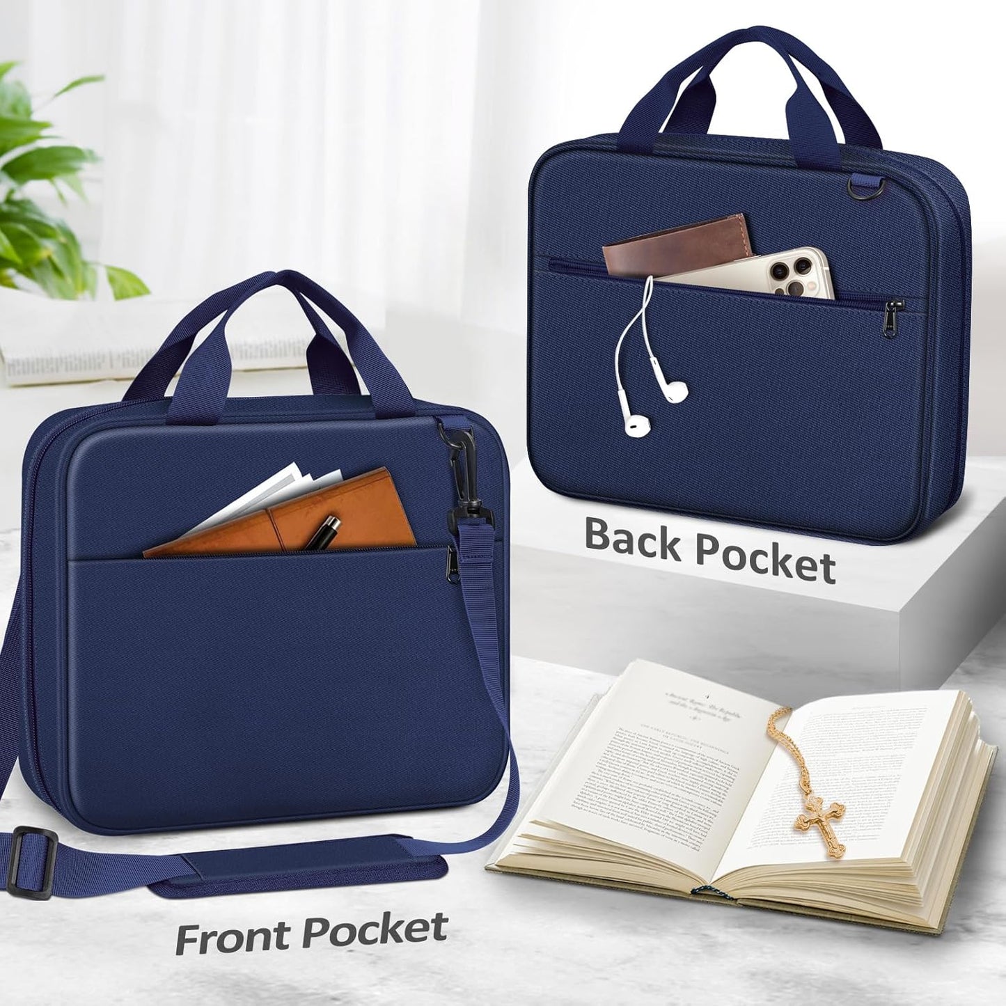 FINPAC Large Bible Cover, Carrying Book Case Church Bag Bible Protective with Zippered Pocket and Handle, Gift for Men Women