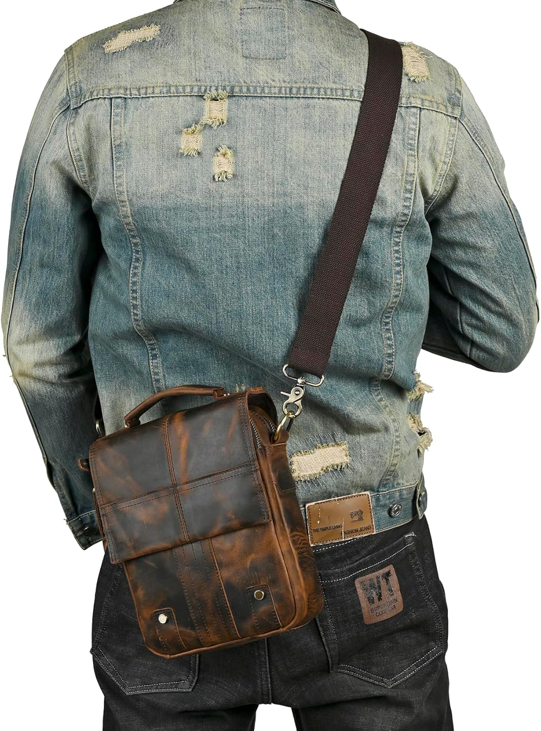 Canvas + Genuine Leather Travel A4 Tote Satchel Messenger Cross-body One Shoulder Bag For Men Male FB144
