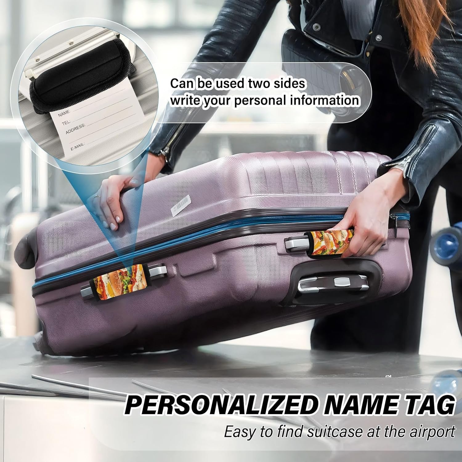 Hamburger 2 Pack Luggage Handle Wrap for Suitcase Luggage Identifier Travel Tags Handle Protection