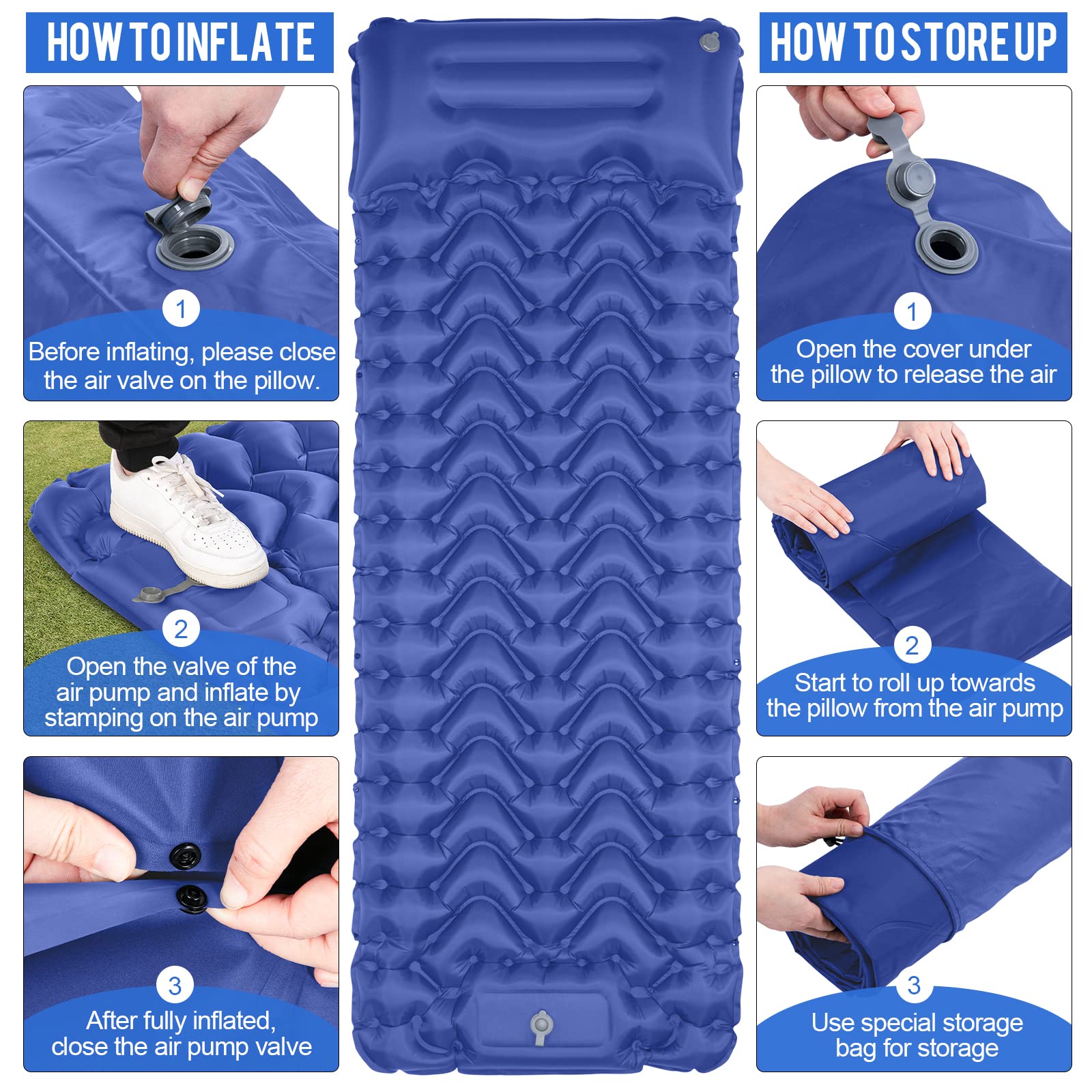 MOXILS Sleeping Pad, Ultralight Inflatable Sleeping Pad for Camping, Built-in Pump, Ultimate for