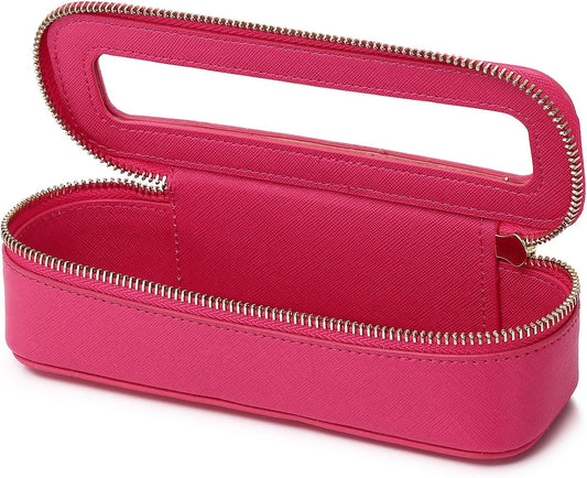 Makeup Brush Bag Slim Clear Makeup Bag Travel Cosmetic Case and Brush Holder Waterproof Toiletry Makeup Bag with Zipper Purse Organizer for Women (Fuxia, Slim)