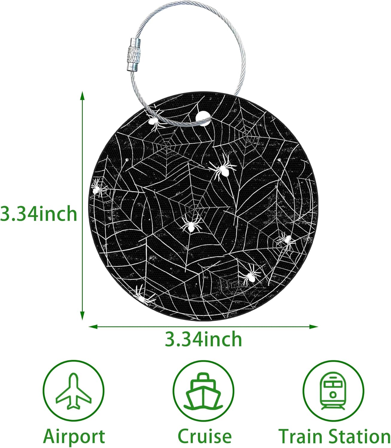 Round Cute Luggage Tags 2 Pack Spider on Spider Web Creative Baggage Tags,Cruise Travel Baggage Suitcases Tag with Stainless Steel Loop ID Tag Privacy Flap