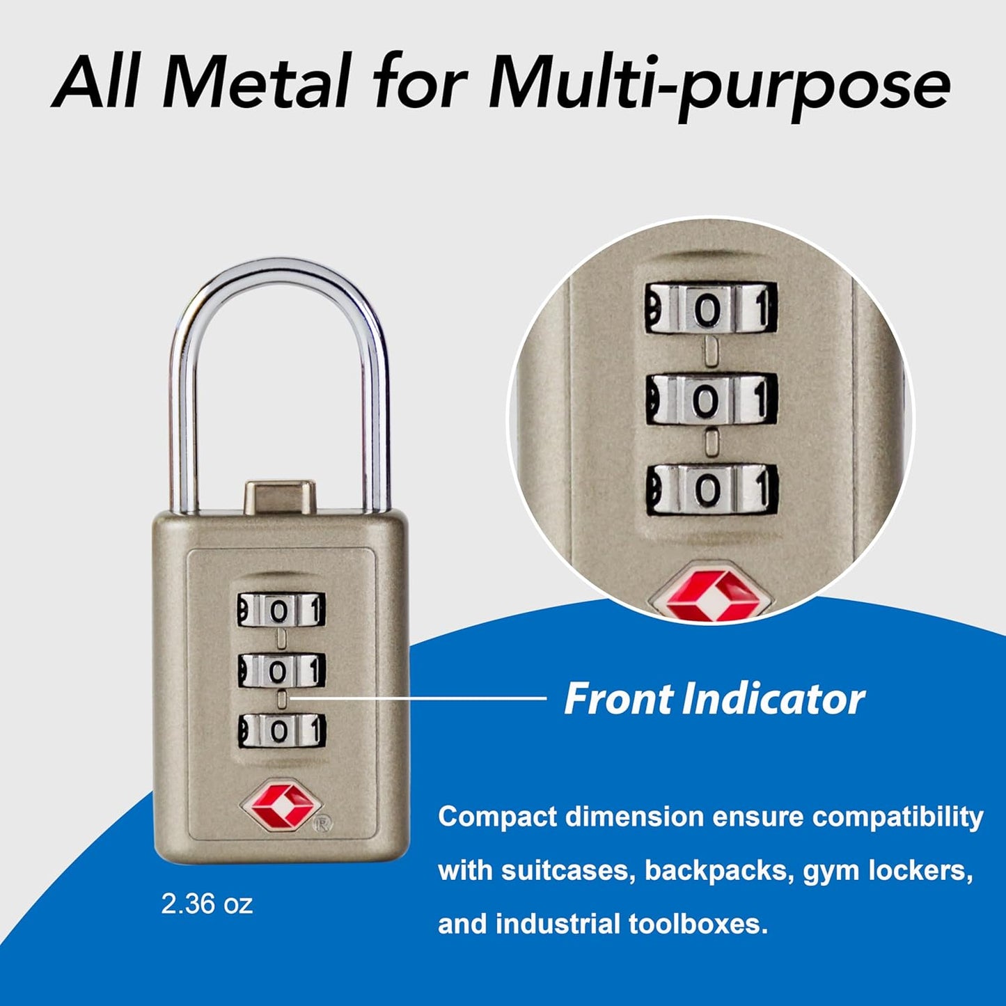 Combination Lock TSA Approved Lock 3 Digit Code Padlock Luggage Lock for Bags, Luggage, Backpacks, Toolboxes, Suitcases, Storage Cabinets