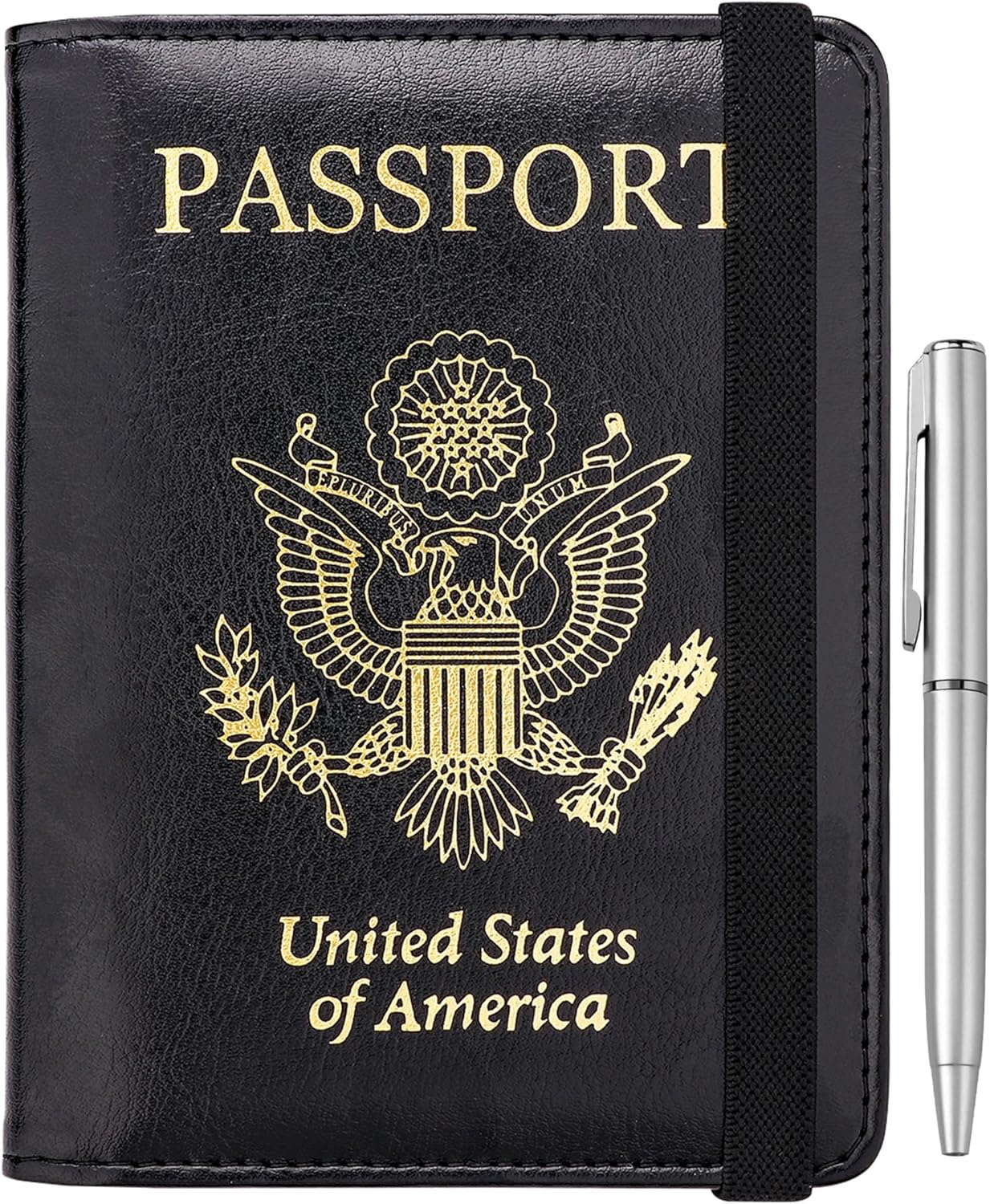 WALNEW Passport Holder for Travel, RFID Passport Cover Wallet for Women Men, PU Leather Passport Book Card Holder Case with Pen, Travelling Essentials for Flying