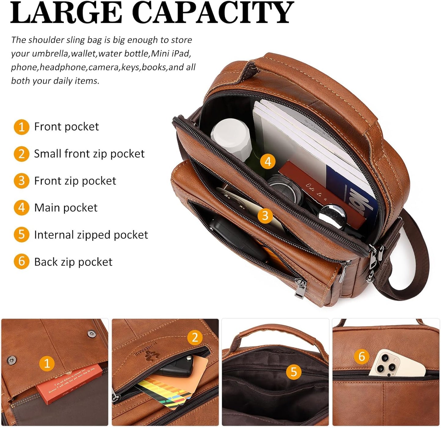Small Messenger Bag for Men Sling Crossbody Shoulder Bag Genuine Leather Handbag Man Purse for Work Business