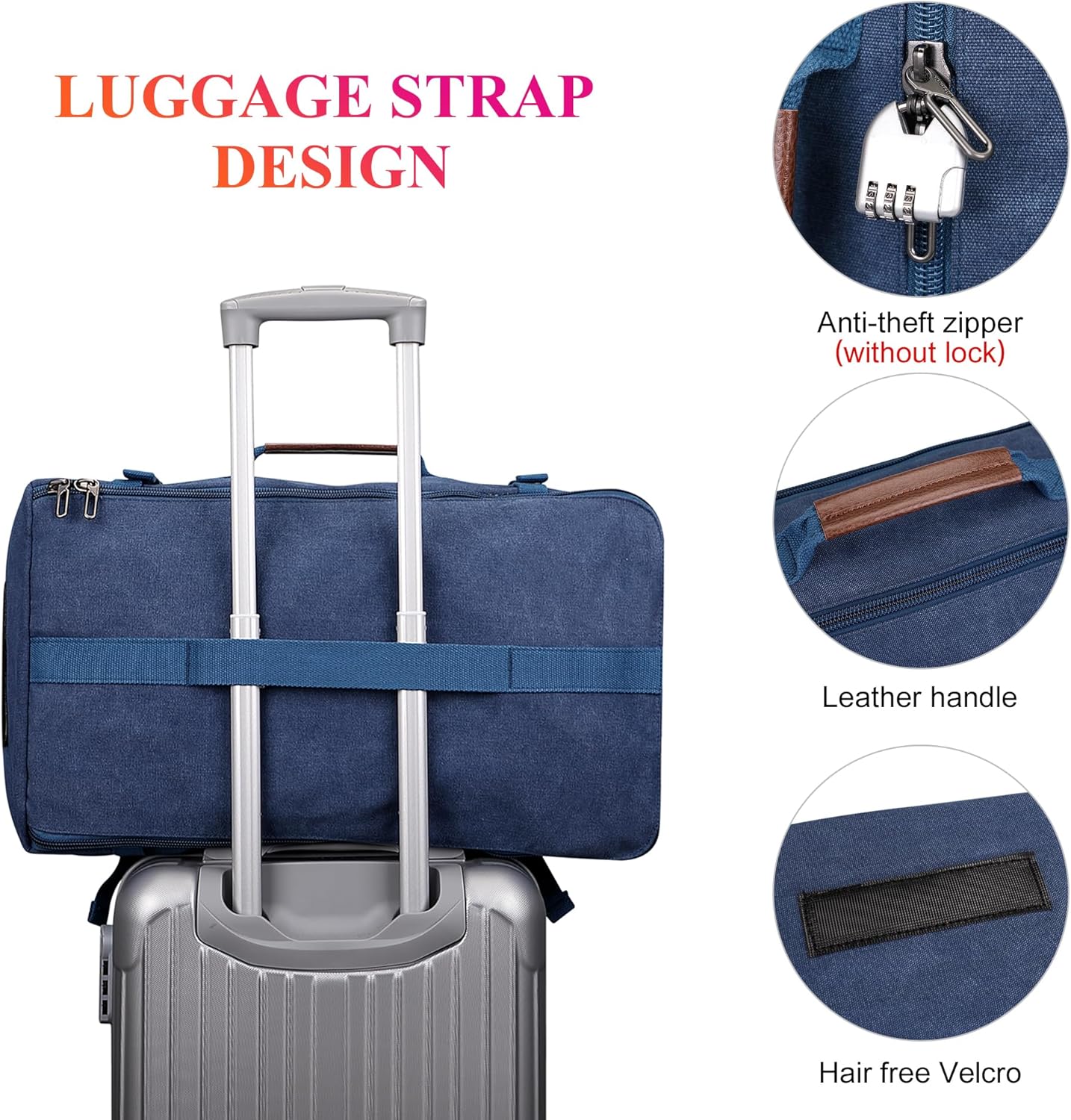 WITZMAN Canvas Backpack Vintage Travel Backpack Large Laptop Bags Convertible Shoulder Rucksack(A519-1 Classic Blue)