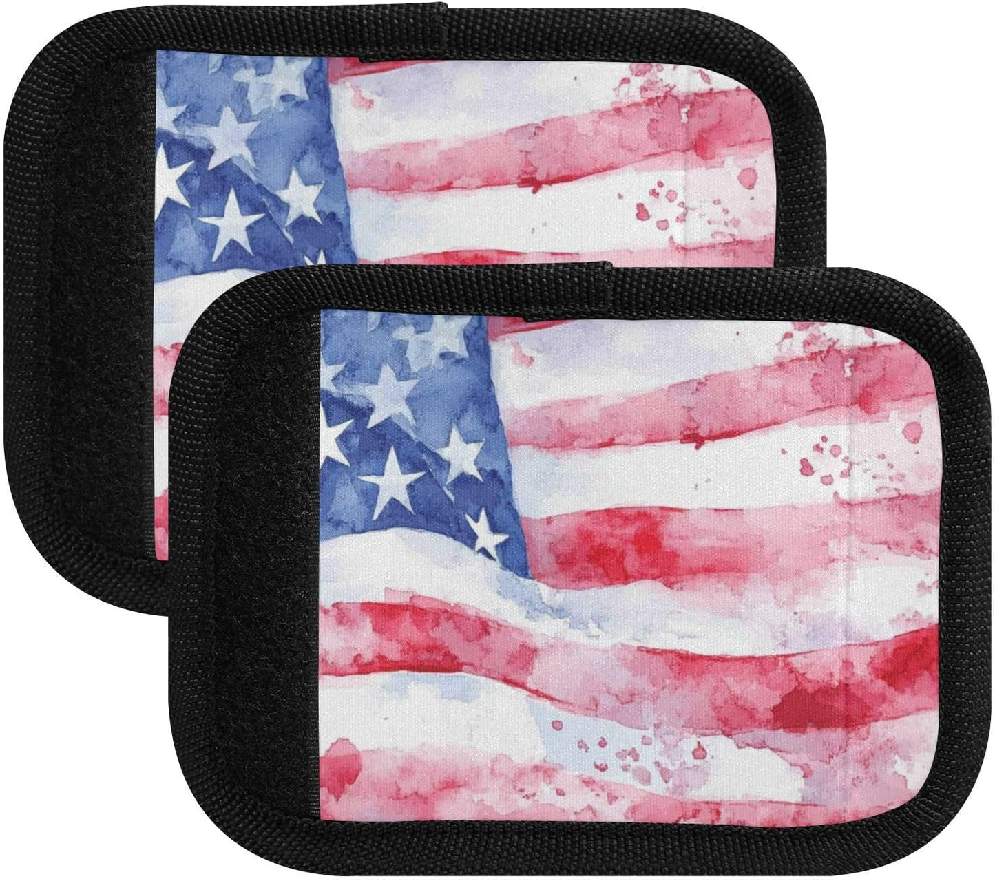 Watercolor American Flag Red 2 Pack Luggage Handle Wraps Covers for Suitcase Identifiers Bag Tags Travel Accessories