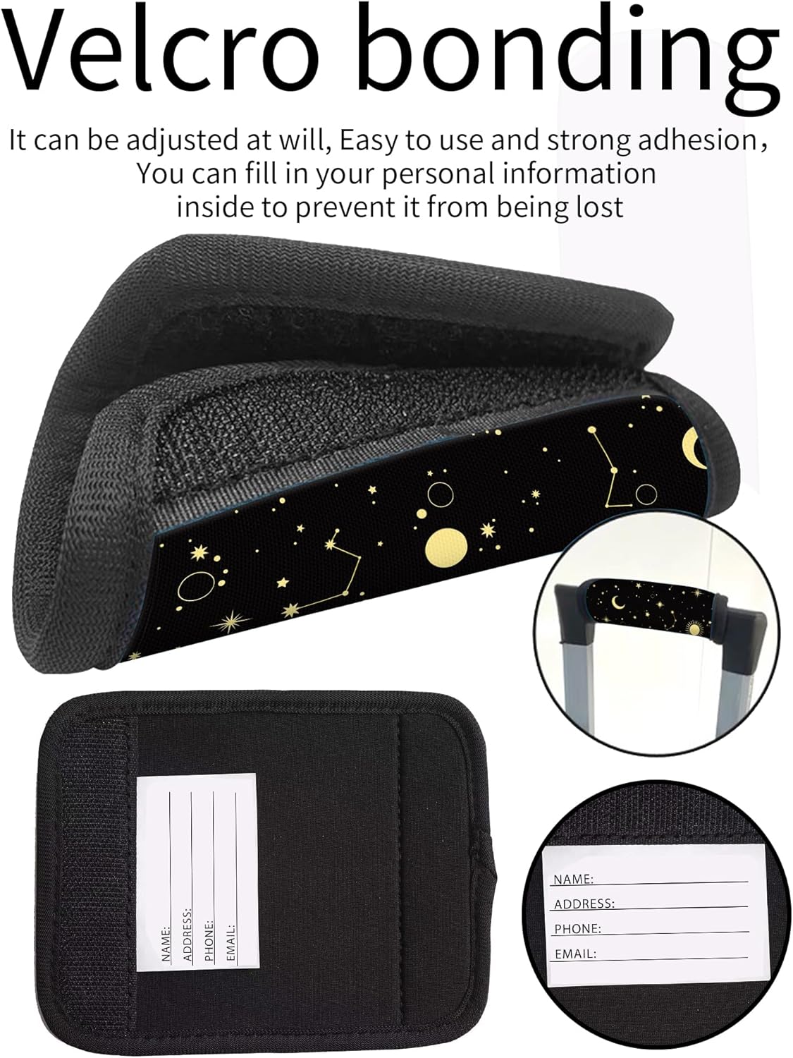 2 Pack Luggage Handle Wrap Travel Tags - Set of Luggage Tags for Suitcases, Identifiers, Marker, and Handle Covers - Cruise Accessories and Travel Gifts（Cute Moon Star
