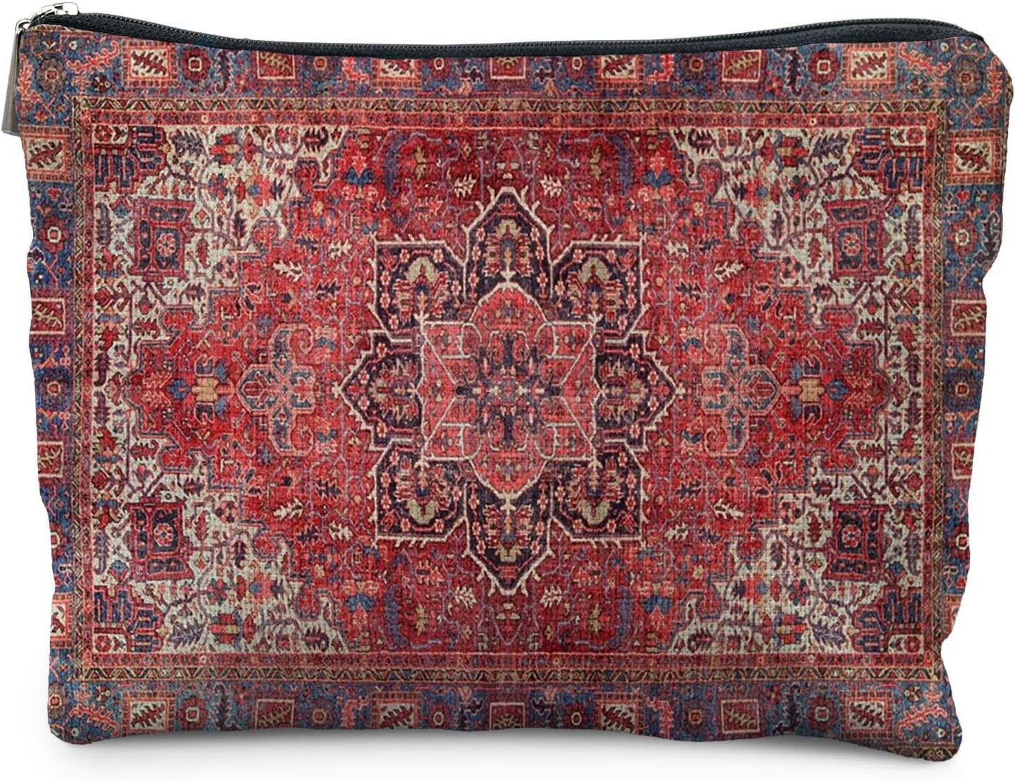 Traditional Red Rug Style Makeup Bag, Vintage Ethnic Pattern Cosmetic Bag Gifts for Women Friends, Boho Tapestry Pouch