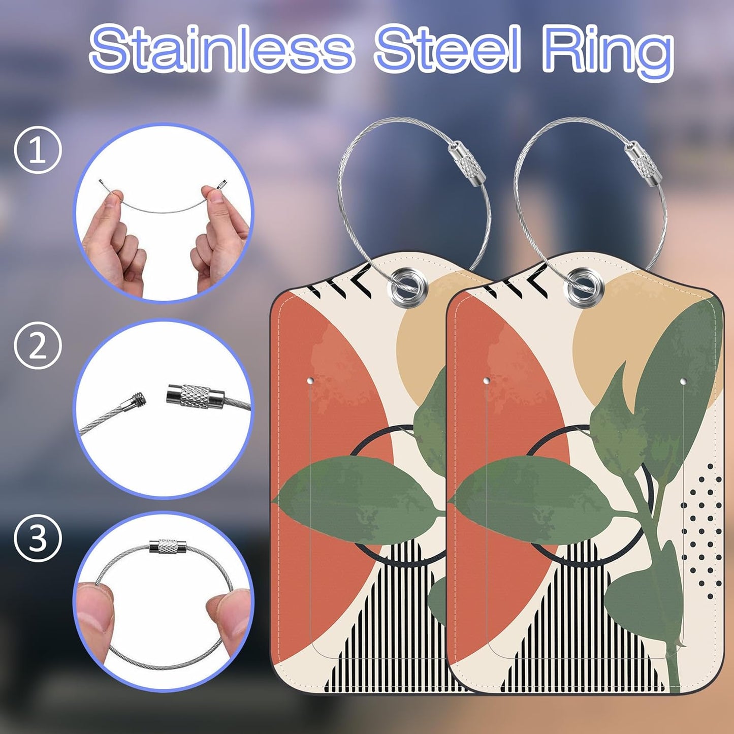 2 Pack PU Luggage Tags for Suitcase, Modern Abstract Art Suitcase Tag Leather Privacy Cover ID Label with Stainless Steel Loop for Baggage Handbag School Bag Backpack
