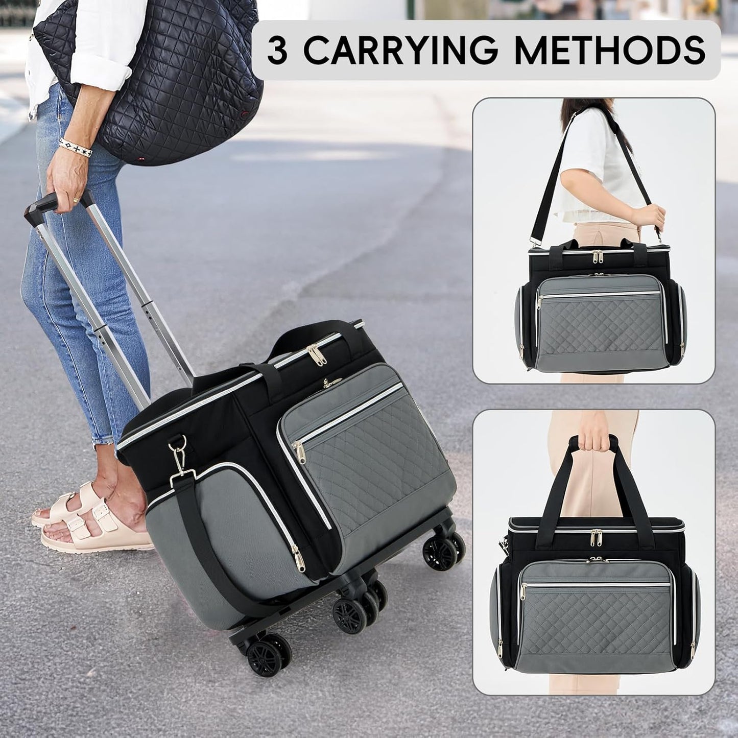 2025 Rolling Teacher Tote Bag with Accordion File Organizer