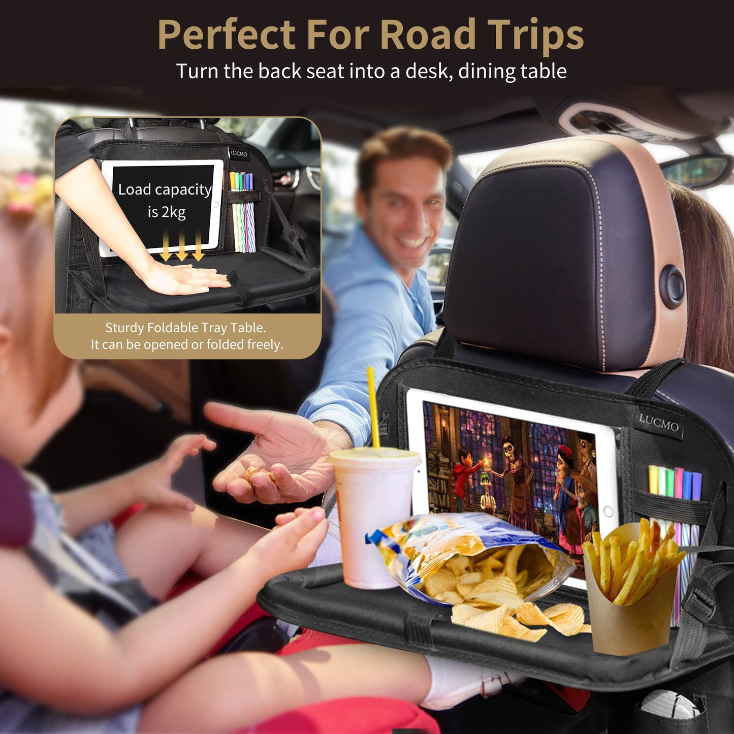 LUCMO Car Backseat Organizer with Foldable Tablet Holder, Black
