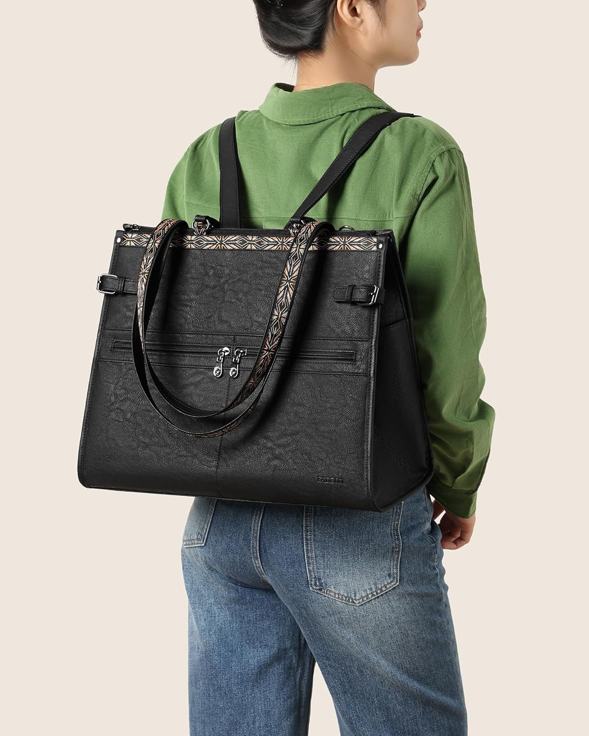 FADEON Laptop Bag for Women Designer PU Leather Large Tote Bags Backpack Purses with 15.6 Laptop Compartment Shoulder Handbag