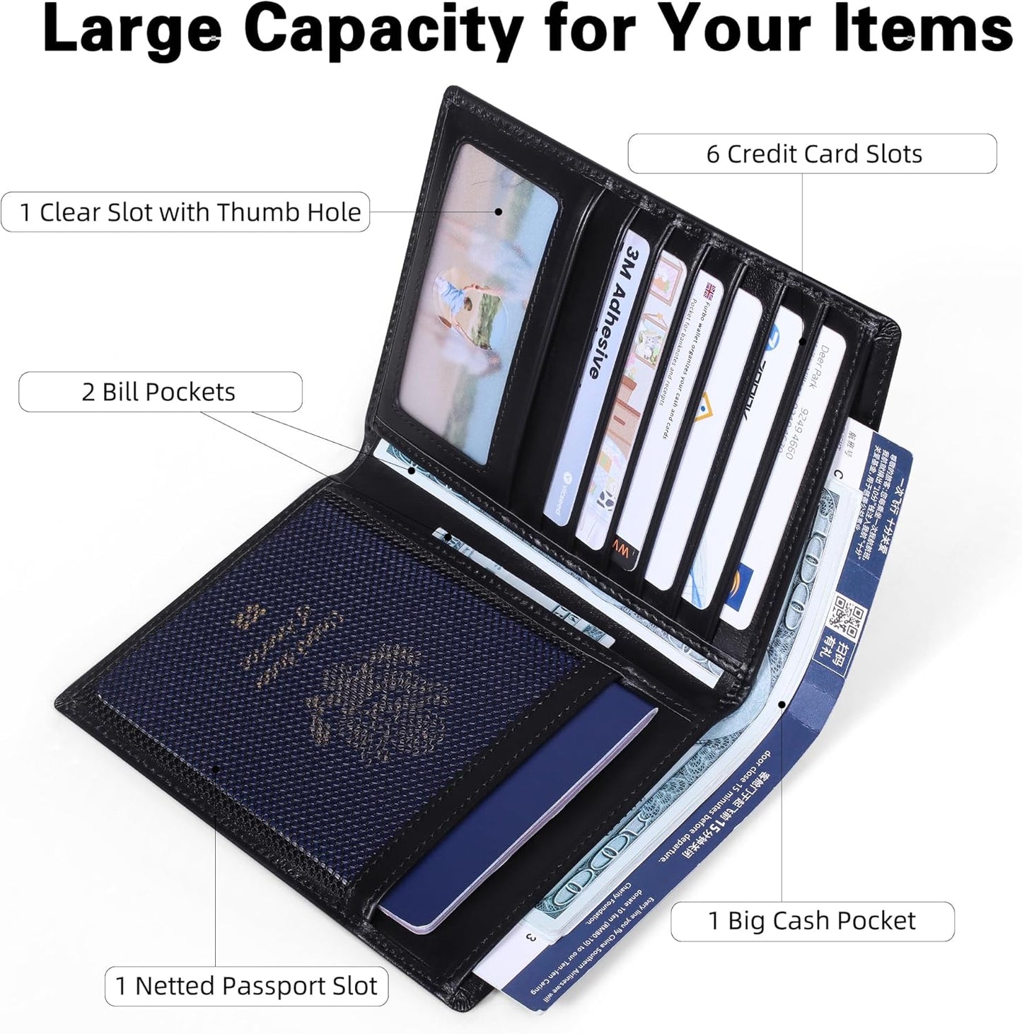 VISOUL Leather Travel Wallet with Passport Holder, Passport Cover Wallet with RFID Blocking for Men and Women-Black