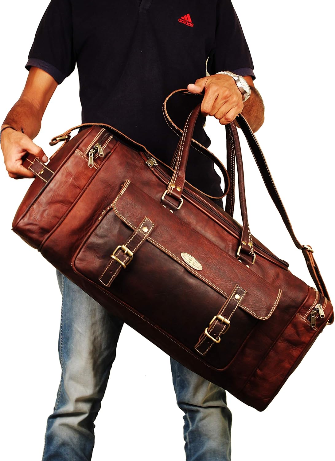 Men’s Gym Sports Overnight Weekender Bag Leather Travel Bags For Men Vintage Leather Duffle Bag