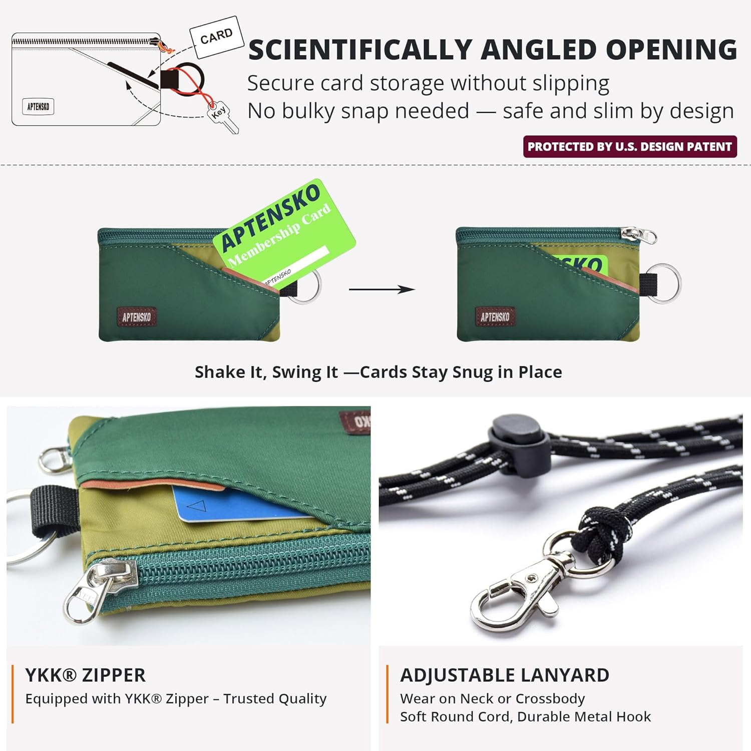 RFID Travel Wallet with Adjustable Lanyard-Zipper Small Wallet with ID Card Holder, Keychain for