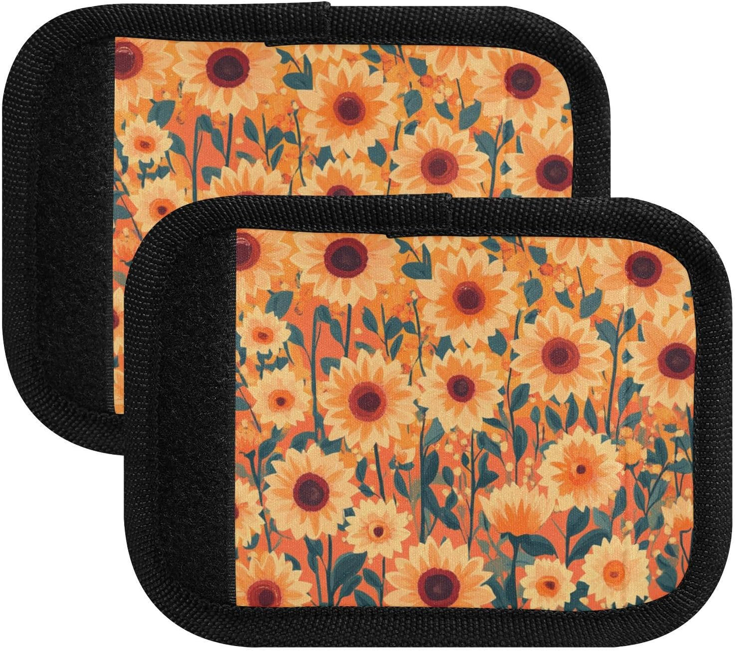 Orange Sunflowers and Poppy Flowers 2 Pack Luggage Handle Wraps Covers for Suitcase Identifiers Bag Tags Travel Accessories