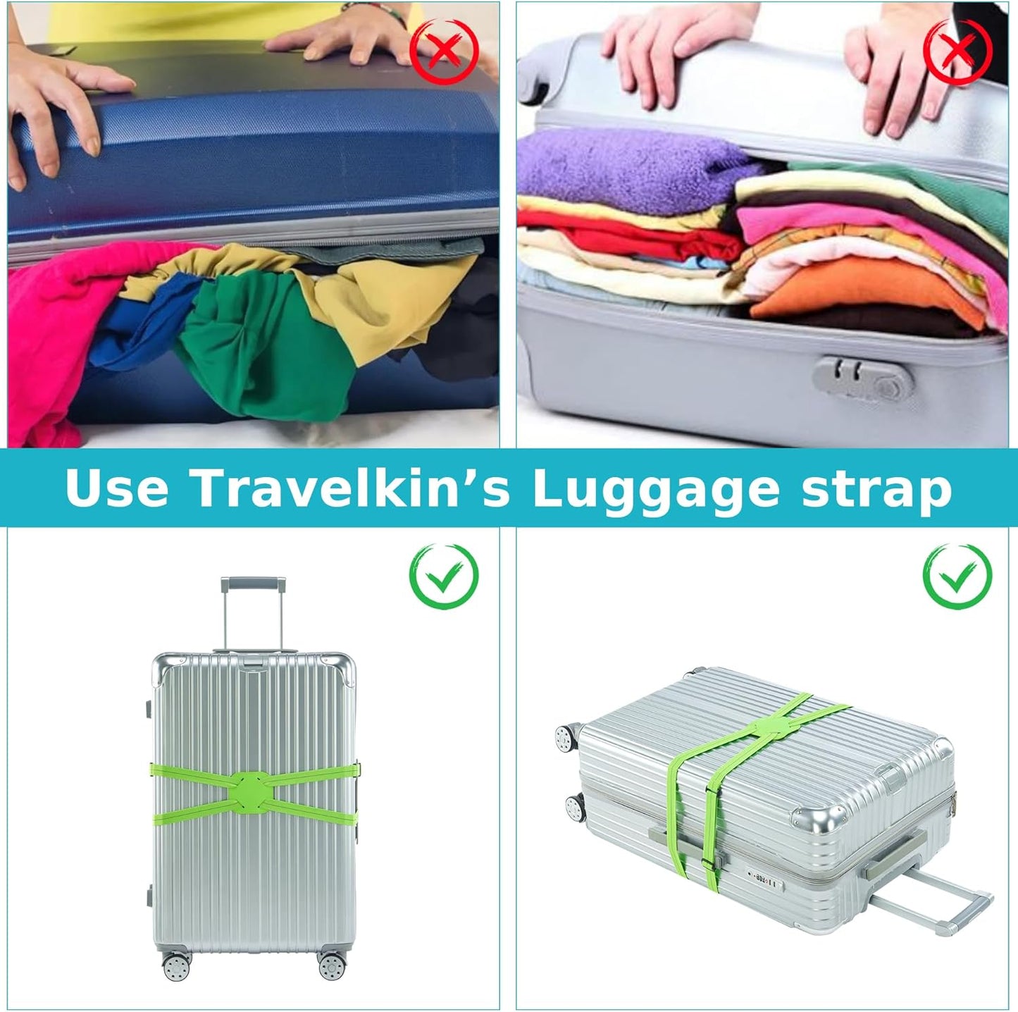 Travelkin Luggage Straps Bag Bungees for Suitcases Add a Bag, Travel Bag Bungee Belt for Luggage Carry On Bag