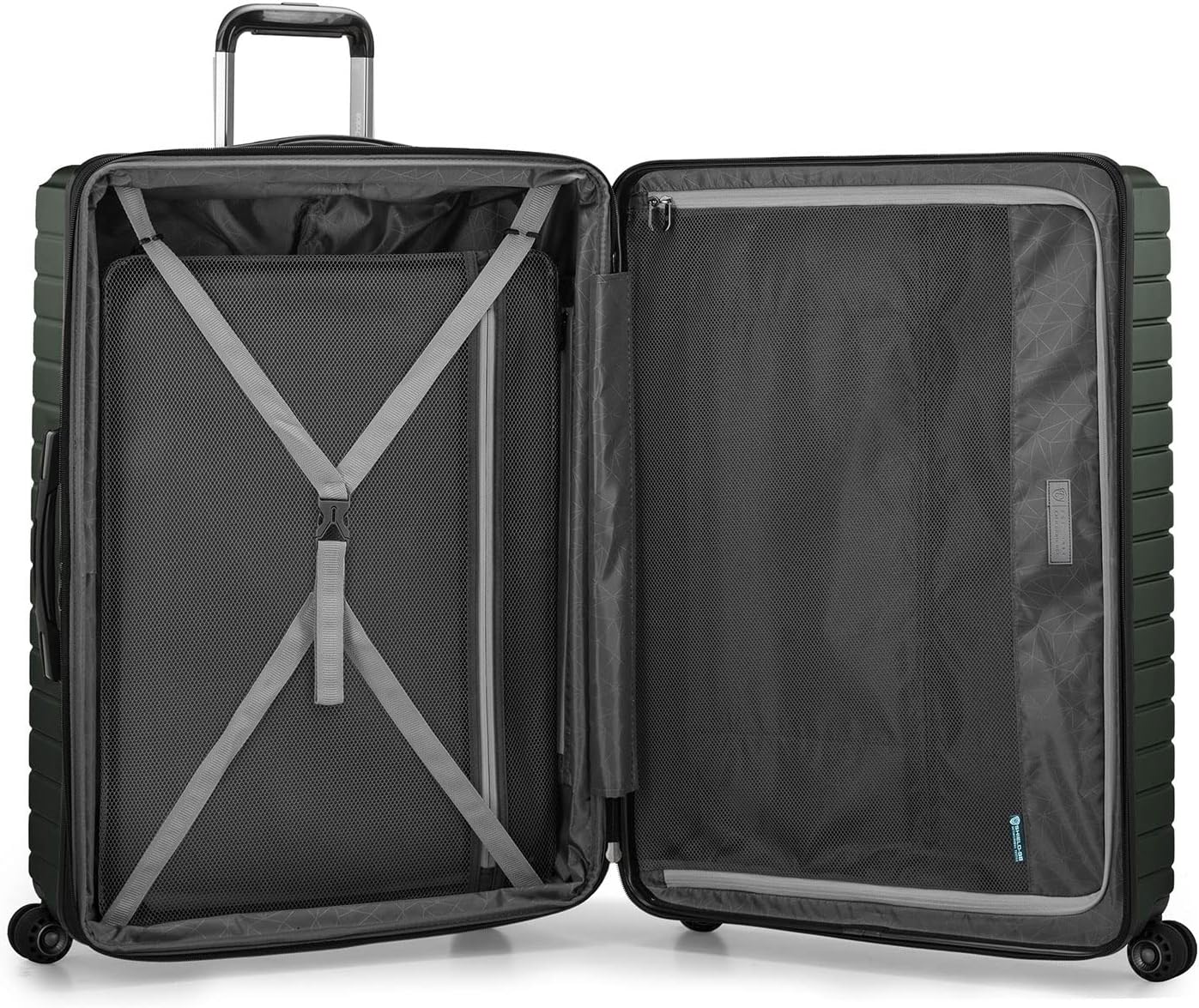 Traveler's Choice Archer Polycarbonate Hardside Spinner Luggage Set, Tie Down Straps, Green, Checked 29-Inch