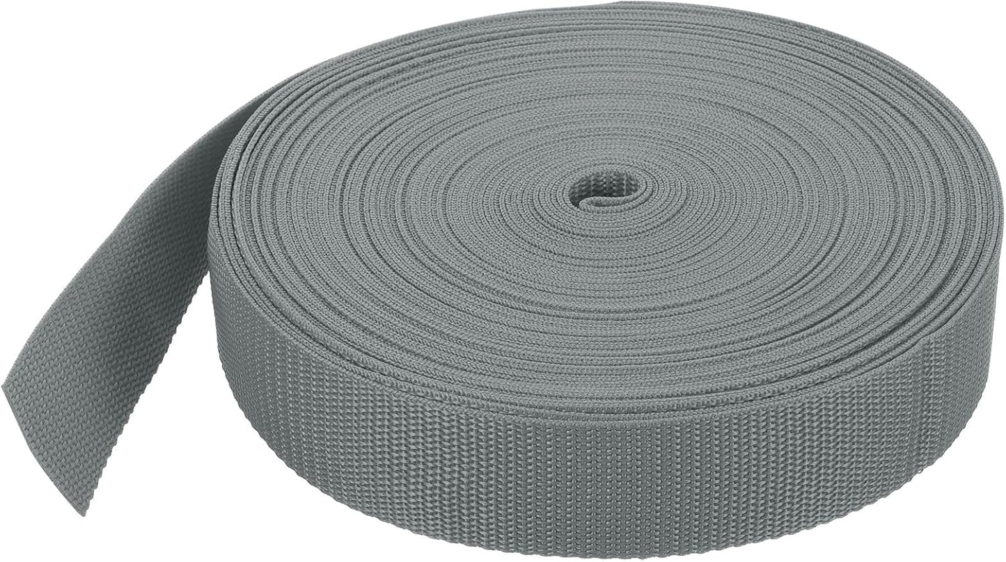 MECCANIXITY Lightweight Polypropylene Webbing Strap 1 1/2" 25 Yard Backpack Strapping Band Grey for Outdoor Luggage Cargo Straps