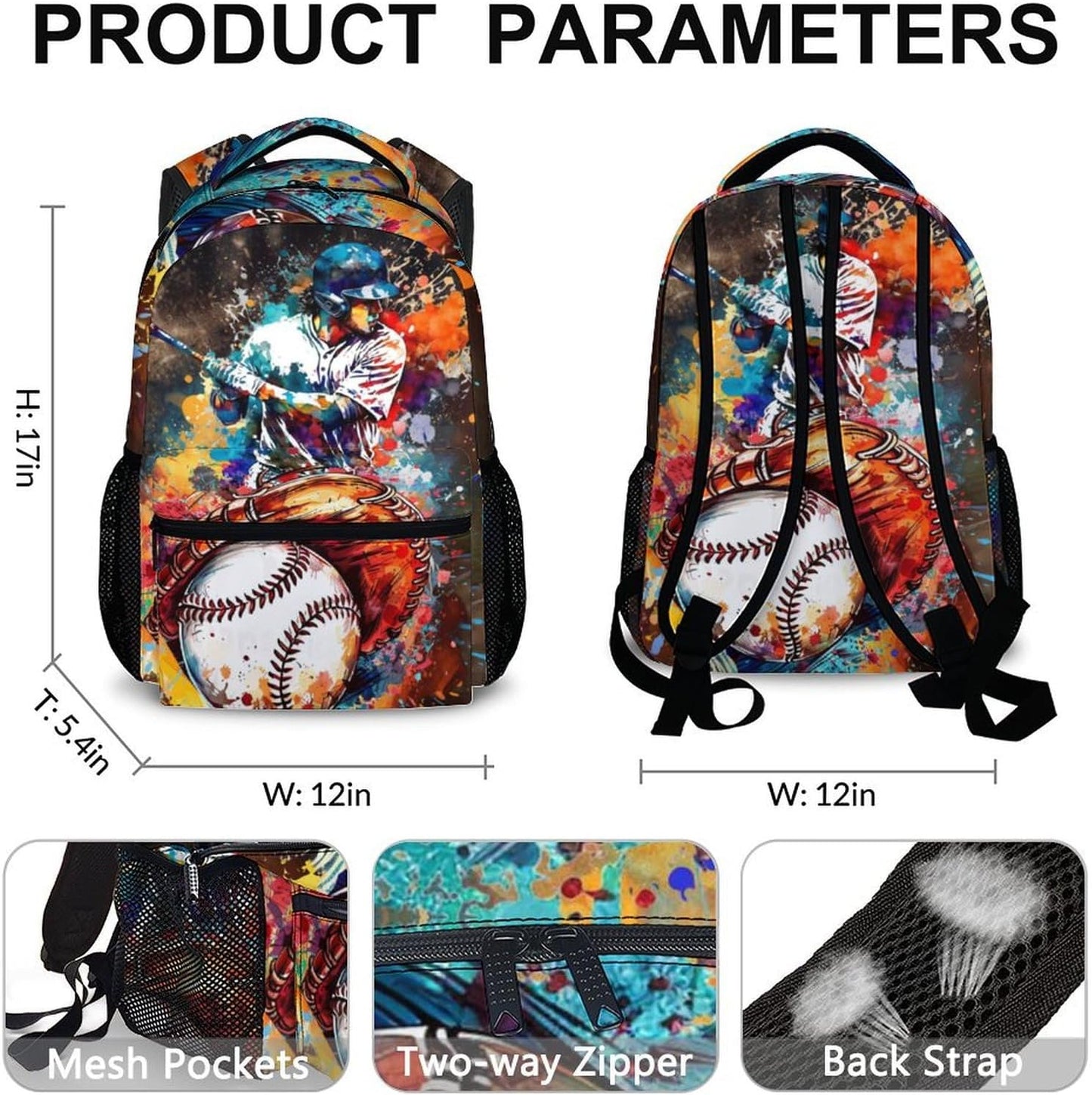 Kids Backpack for Boys, Baseball Backpacks Gifts for Children Students, 17'' Lightweight Baseball