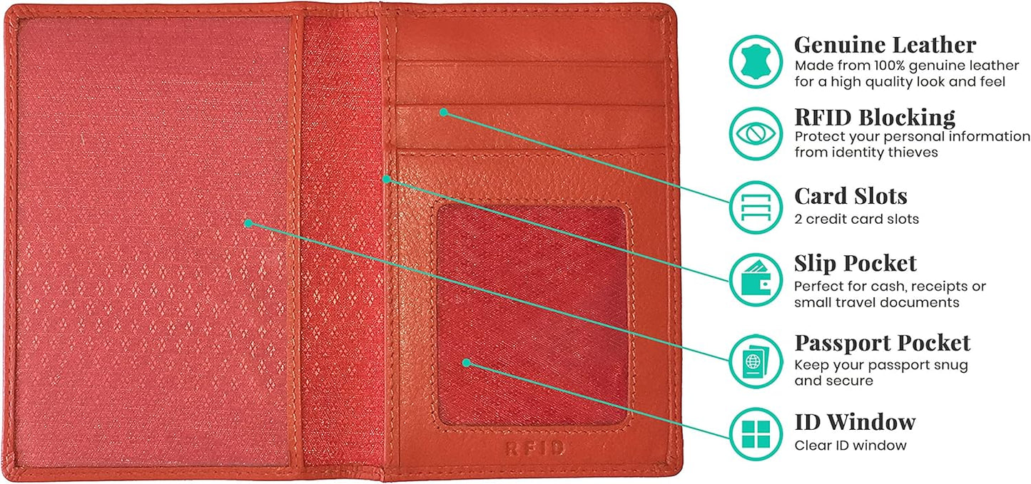 Personalized Monogrammed Orange Leather RFID Passport Wallet and Luggage Tag