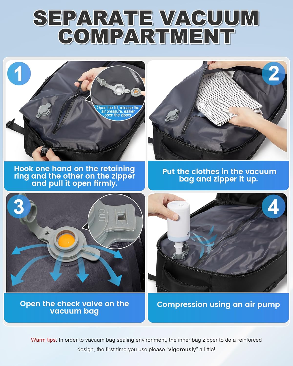 VGCUB Vacuum Backpack Travel with Electric Pump Vacpack System Storage Carry on Work Laptop Business Waterproof College Compression Personal Item Daypack Backpacks for Women Men Black