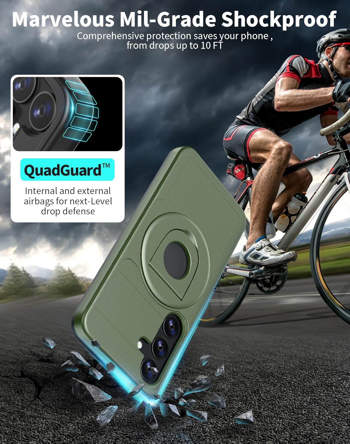 for Samsung Galaxy S25 Plus Case Magnetic Compatible with MagSafe Wireless Charging,with Screen Protector,for S25+Plus Case with Stand Ring Anti-Scratch Shockproof Heavy Duty Protection Green