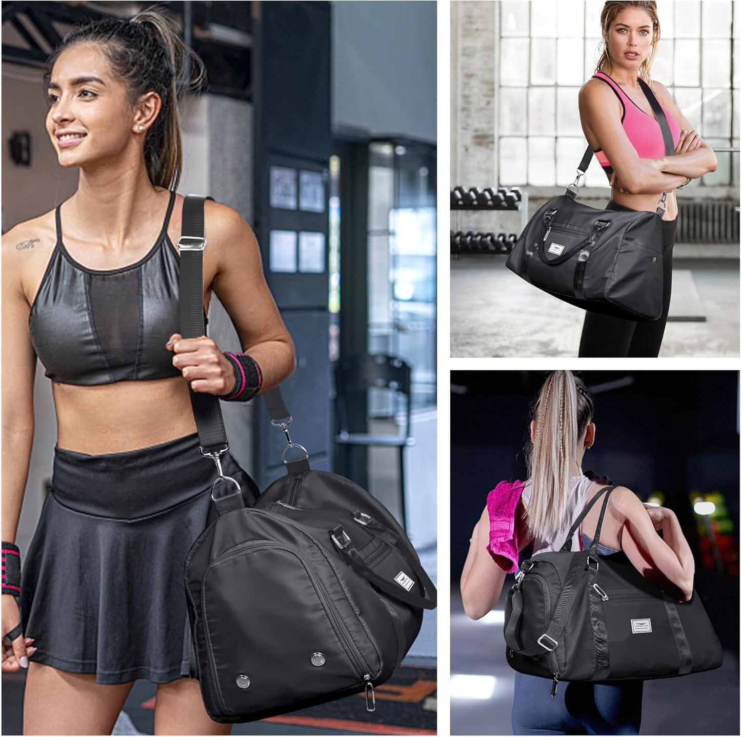 FIORETTO Womens Gym Tote Duffle Bag with Toiletry Bag, Sports Duffel Overnight Hospital Workout